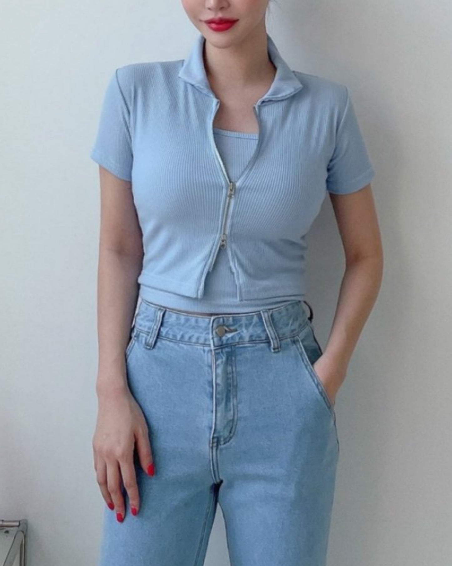 【三種著法ヽ(‘ ∇‘ )ノ雙拉鏈暗條紋收身✓✓ 早鳥 】𝗦𝘁𝗿𝗶𝗽𝗲𝗱 𝗭𝗶𝗽 𝗭𝗶𝗽 𝗧𝗼𝗽 𝗦𝗲𝘁