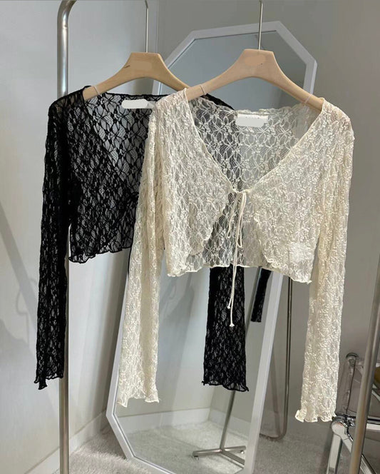 【𝗢𝗻𝗻𝗶 們必入ฅฅ 超強𝗟𝗮𝗰𝗲回歸 ⁽⁽٩(๑˃̶͈̀ ᗨ ˂̶͈́)۶⁾⁾ 】蕾絲小綁帶外套