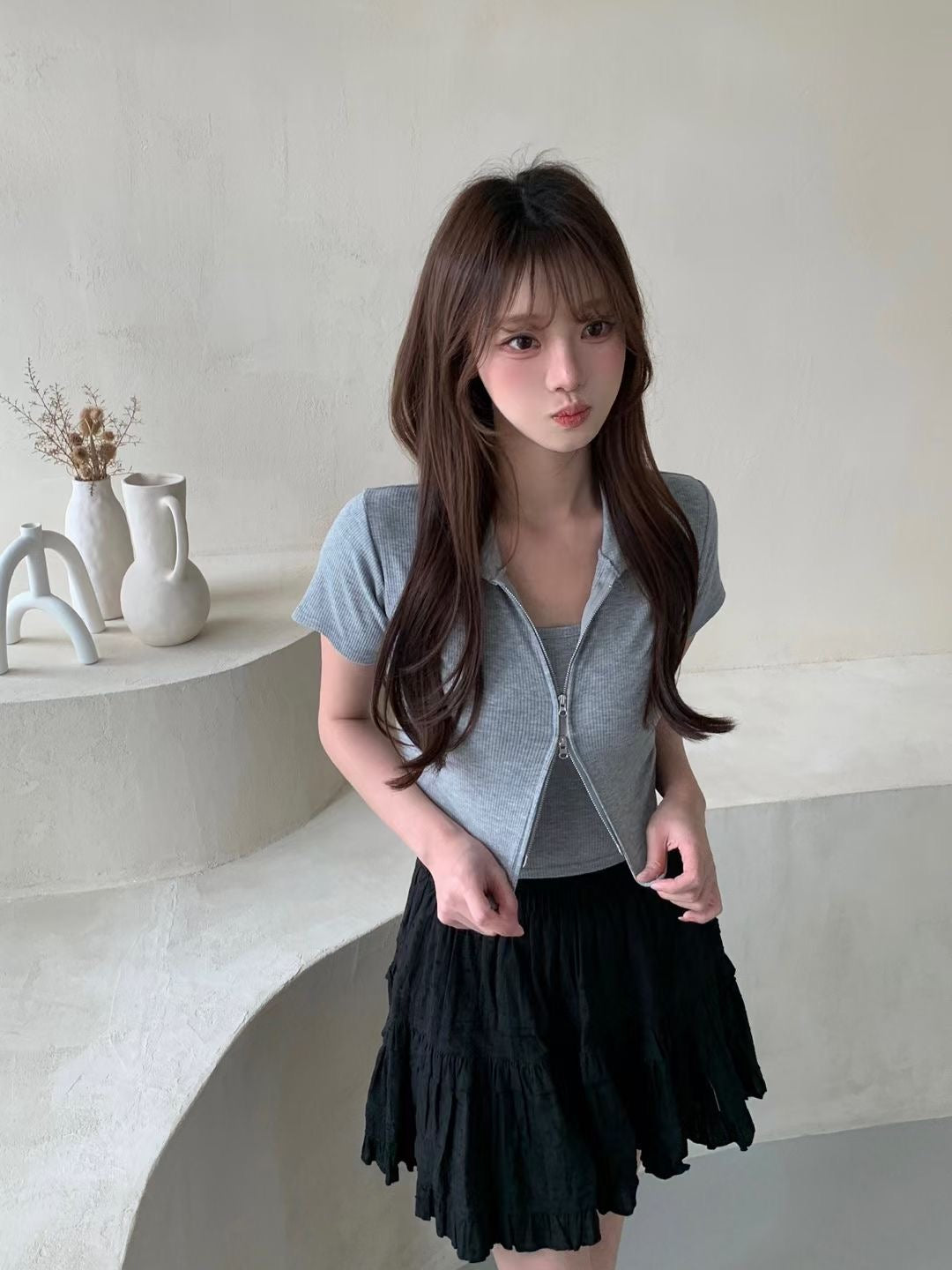 【三種著法ヽ(‘ ∇‘ )ノ雙拉鏈暗條紋收身✓✓ 早鳥 】𝗦𝘁𝗿𝗶𝗽𝗲𝗱 𝗭𝗶𝗽 𝗭𝗶𝗽 𝗧𝗼𝗽 𝗦𝗲𝘁