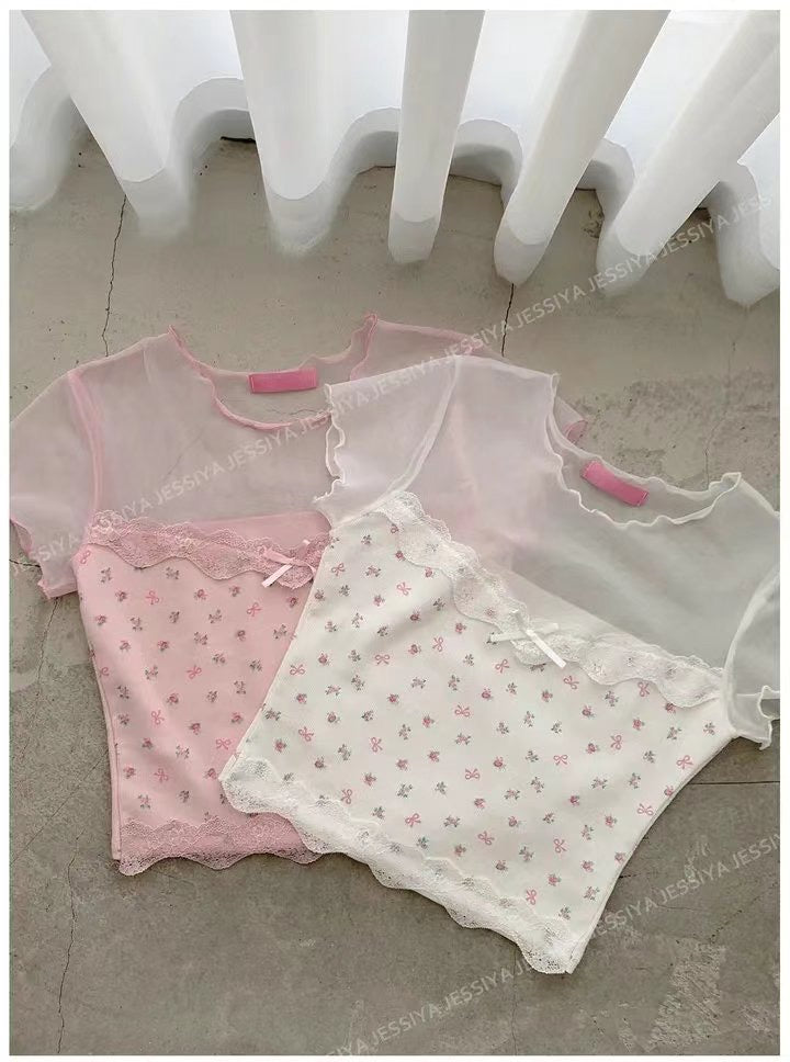 【⋆。‧˚ʚ🍓ɞ˚‧。⋆絕美網紗碎花𝗣𝗜𝗖𝗞🌹 早鳥 】𝗙𝗹𝗼𝘄𝗲𝗿 𝗟𝗮𝗰𝗲 𝗧𝗼𝗽