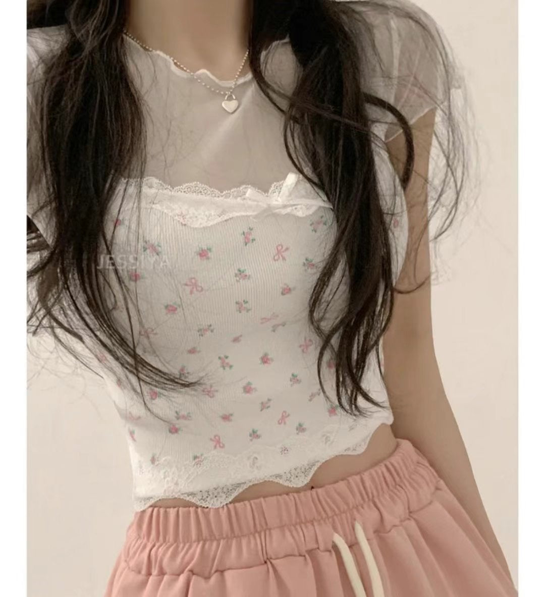 【⋆。‧˚ʚ🍓ɞ˚‧。⋆絕美網紗碎花𝗣𝗜𝗖𝗞🌹 早鳥 】𝗙𝗹𝗼𝘄𝗲𝗿 𝗟𝗮𝗰𝗲 𝗧𝗼𝗽