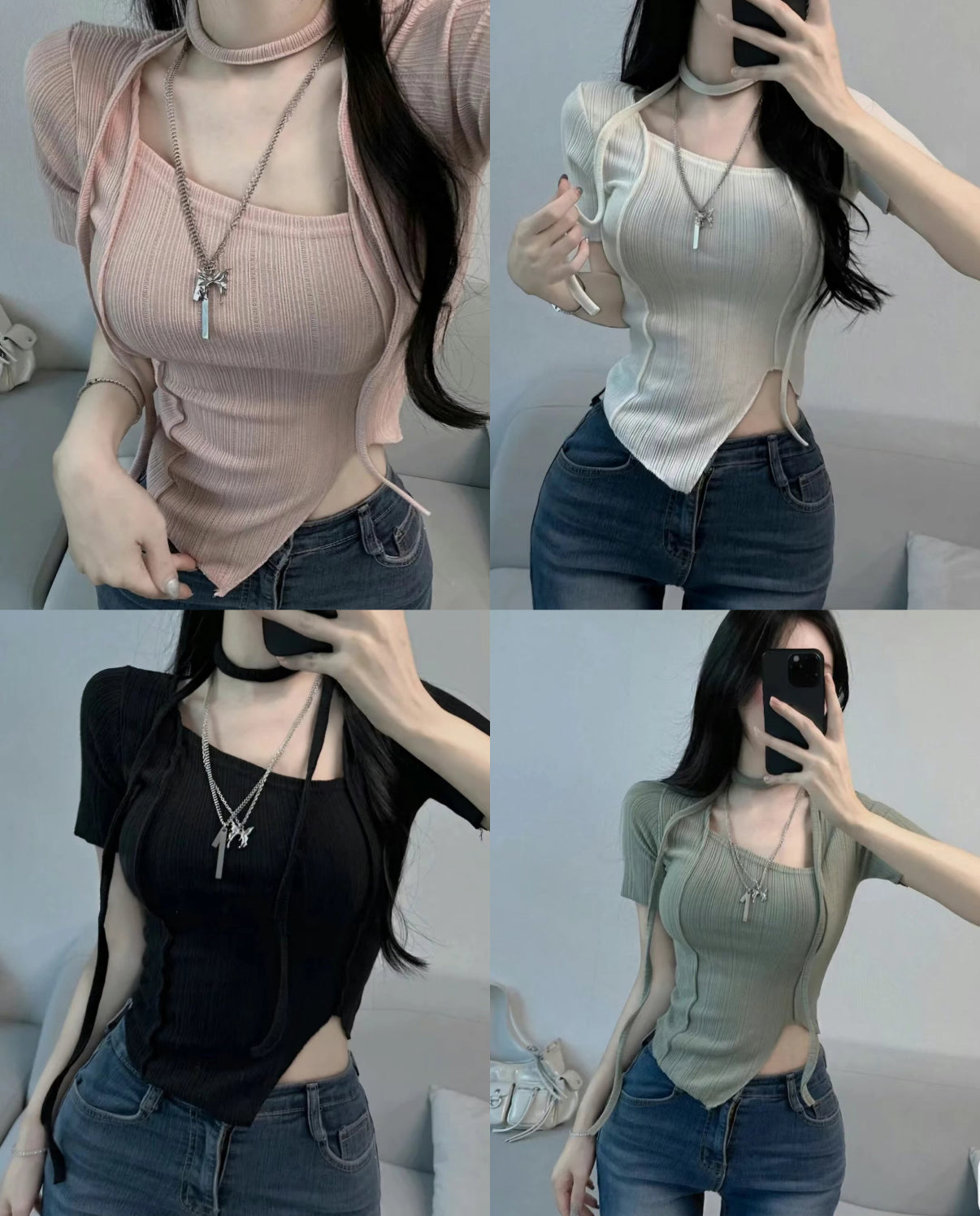 【•°¤超顯比例!暗直紋!不規則𝗧𝗢𝗣 🍭下擺開叉💗】 𝗕𝗶𝗹𝗹𝗼𝘄 𝗦𝗰𝗮𝗿𝗳 𝗧𝗼𝗽