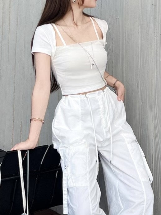 【 ♡( ⸝⸝´꒳`⸝⸝)高級感 拼紗方領𝗧𝗼𝗽🌿˚早鳥~】𝗦𝗾𝘂𝗮𝗿𝗲 𝗖𝗵𝗶𝗳𝗳𝗼𝗻 𝗧𝗼𝗽