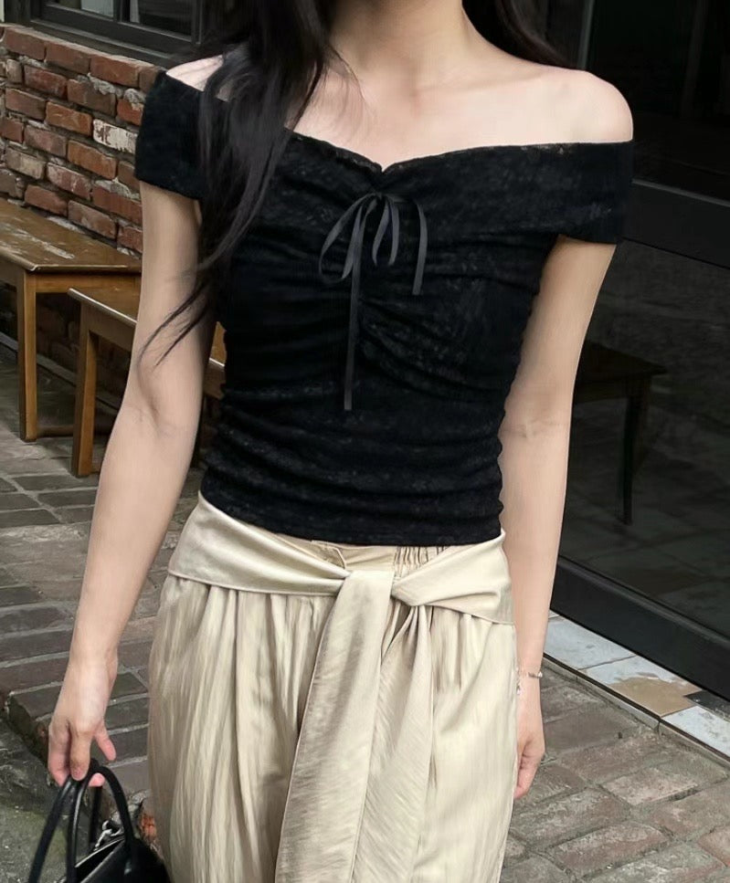 【早鳥!✩₊˚.⋆☾⋆⁺₊✧韓妹人人一件 超美做工蕾絲𝐁𝐋𝐎𝐔𝐒𝐄🧡】𝗧𝘄𝗼 𝗪𝗮𝘆 𝗕𝗮𝗻𝗴 𝗕𝗹𝗼𝘂𝘀𝗲 𝗧𝗼𝗽