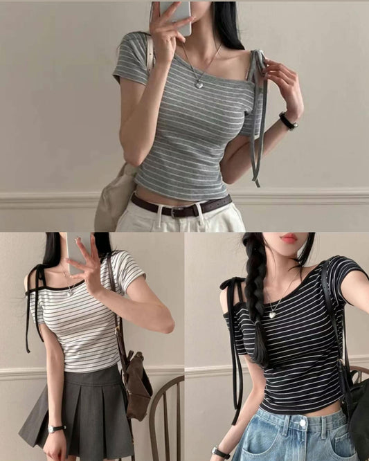 【𝗛𝗞𝗱 𝟵𝟵 ദ്ദി(„• ֊ •„) 綁帶露肩ּ  ֶָ֢.ּ】𝗖𝗵𝗲𝗰𝗸𝗲𝗿𝗲𝗱 𝗢𝗳𝗳-𝗦𝗵𝗼𝘂𝗹𝗱𝗲𝗿 𝗧𝗼𝗽