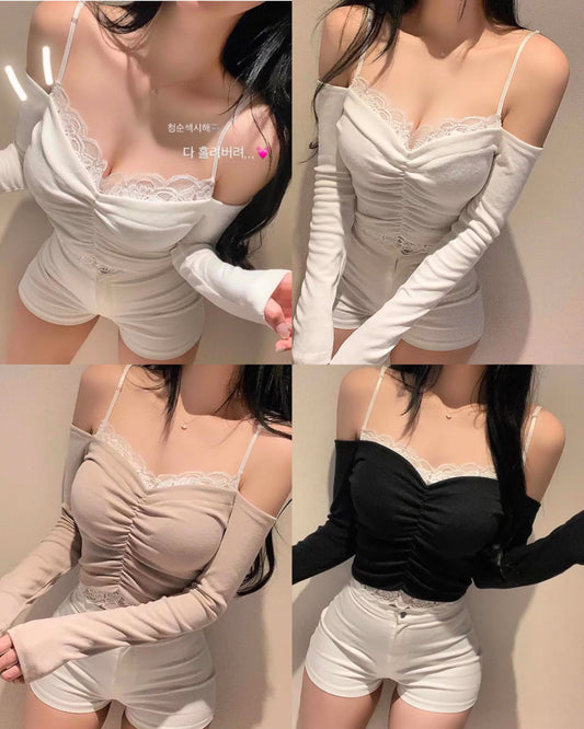 【✩‧₊˚🎐吊帶蕾絲 兩穿 :)】𝗧𝘄𝗼 𝗧𝘄𝗼 𝗟𝗮𝗰𝗲 𝗧𝗼𝗽