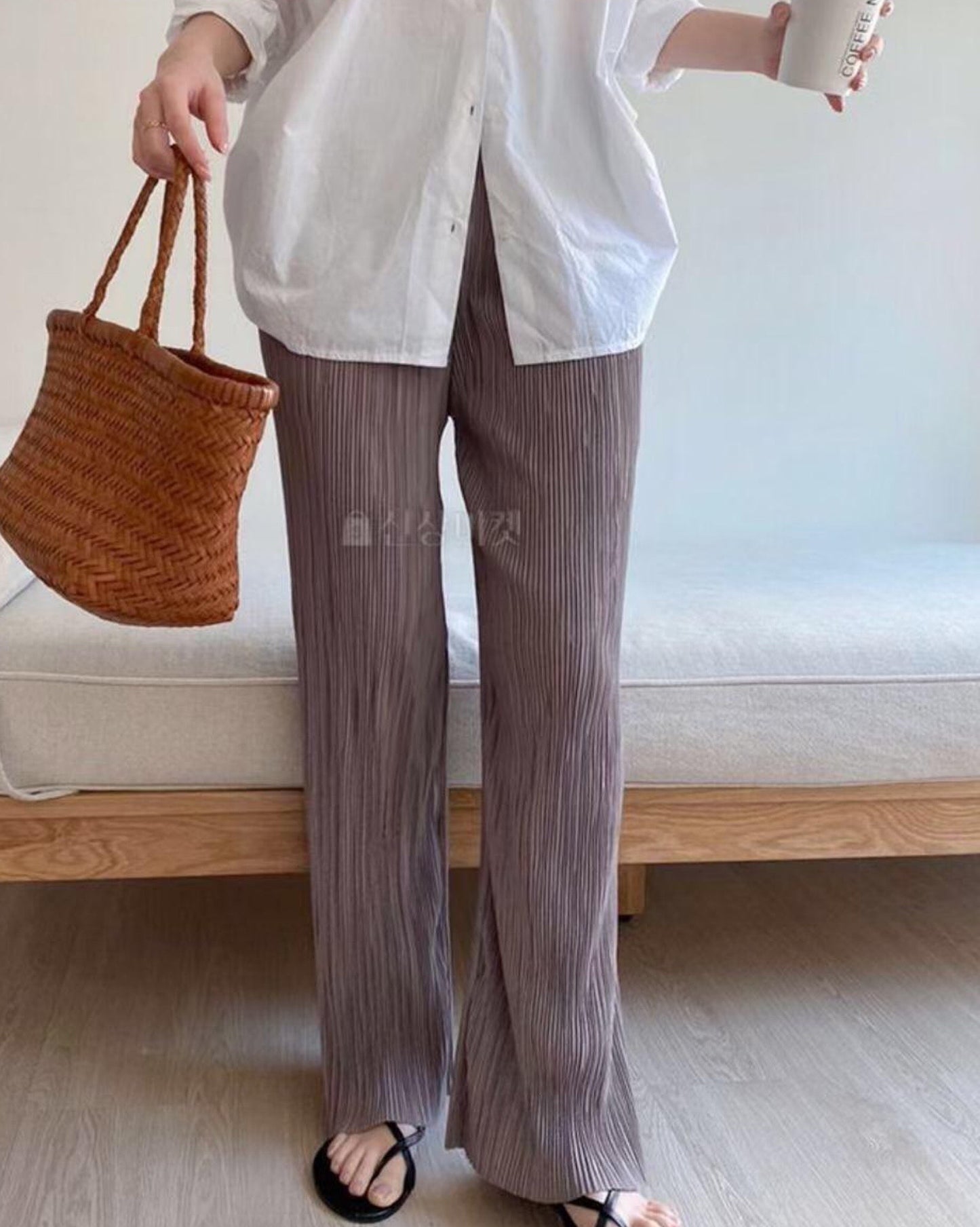 【薄薄透氣款.ᐟ.ᐟ】滑滑直條闊腳褲