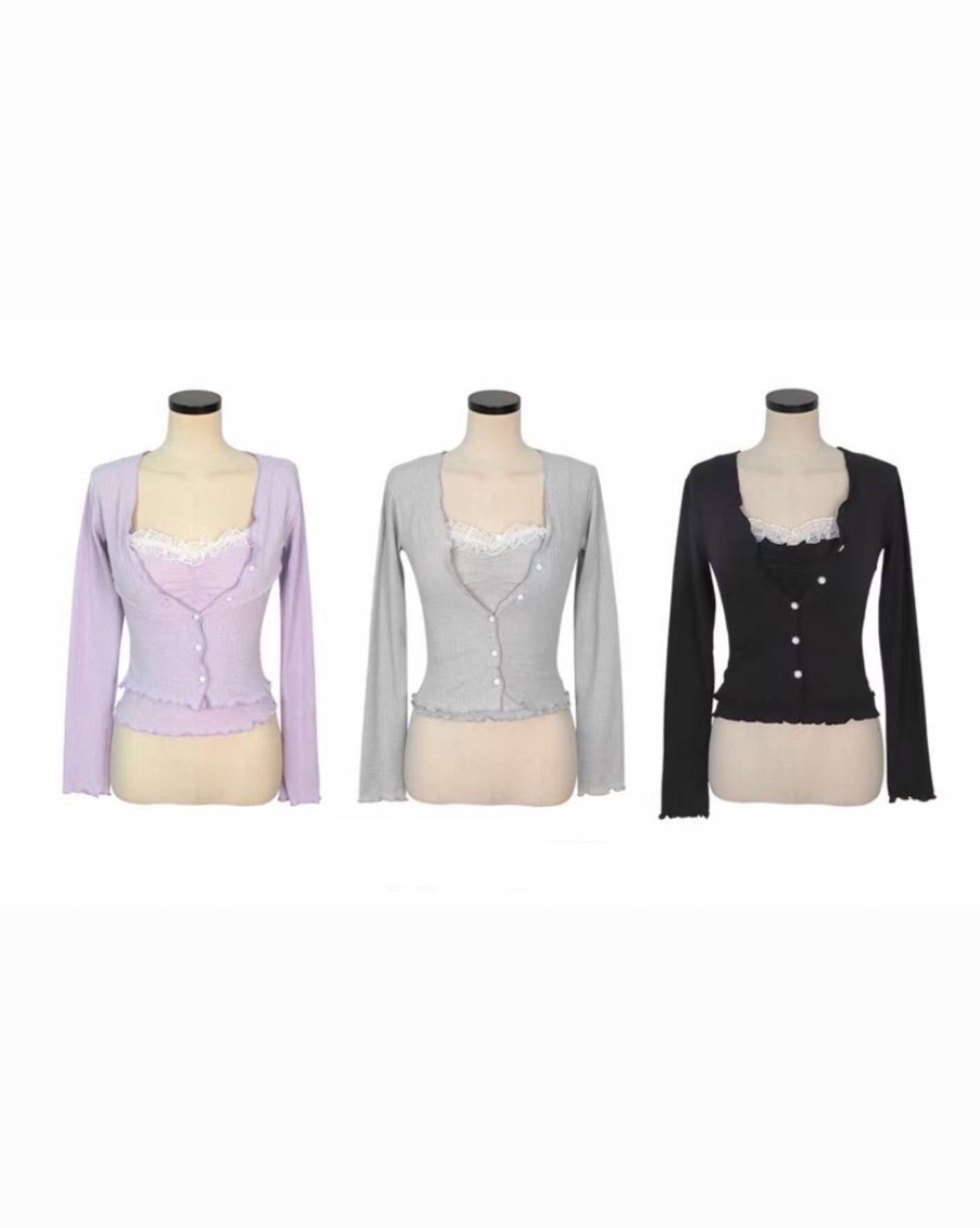 【小蕾絲邊.ᐟ.ᐟ+難得不透薄款.ᐟ.ᐟ】𝗟𝗶𝘁𝘁𝗹𝗲 𝗥𝘂𝗳𝗳𝗹𝗲 𝗟𝗮𝗰𝗲 𝗩𝗲𝘀𝘁 + 𝗖𝗮𝗿𝗱𝗶𝗴𝗮𝗻 𝗦𝗲𝘁