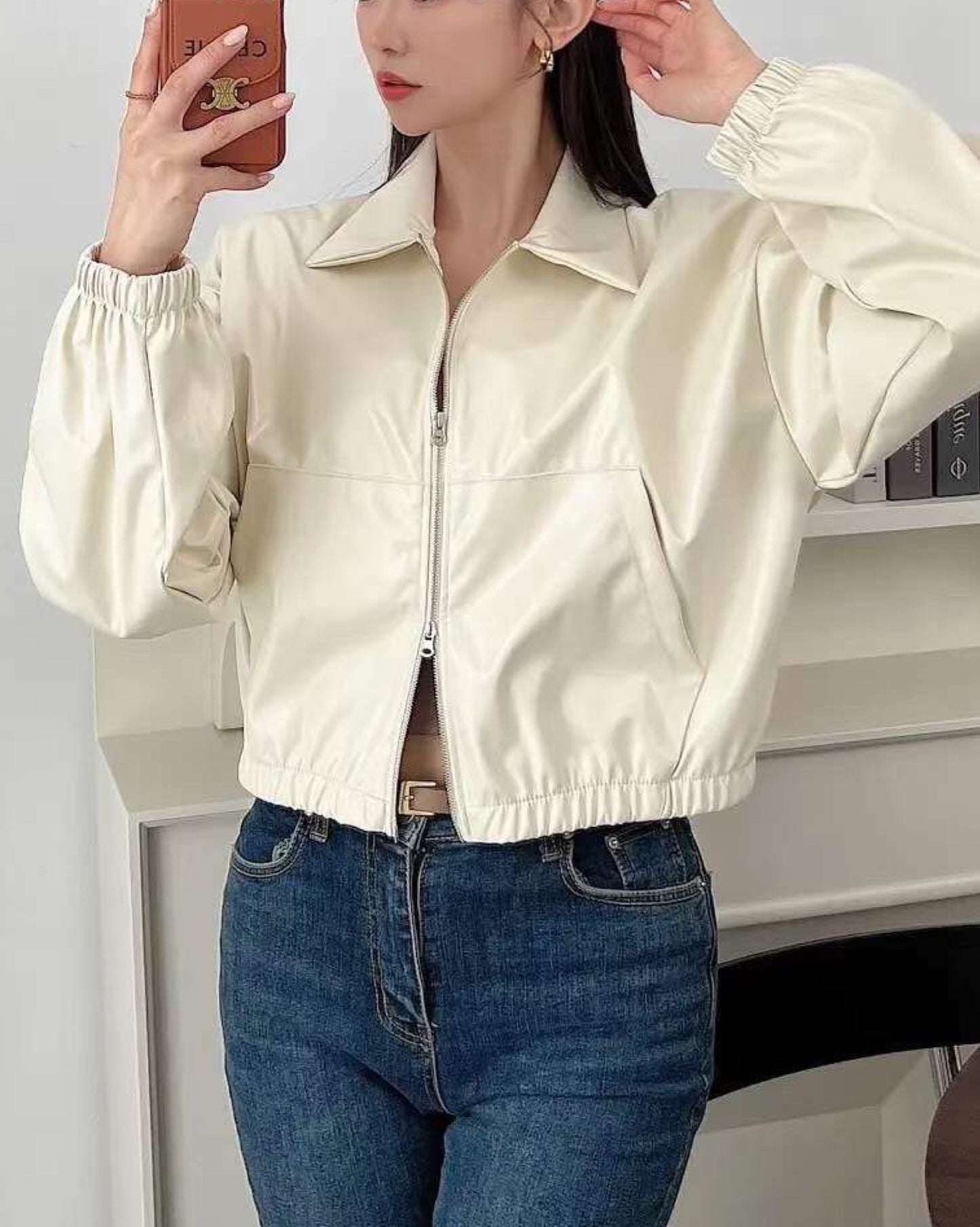 【超高質皮褸+雙𝗭𝗶𝗽-𝘂𝗽.ᐟ.ᐟ】滑面皮外套