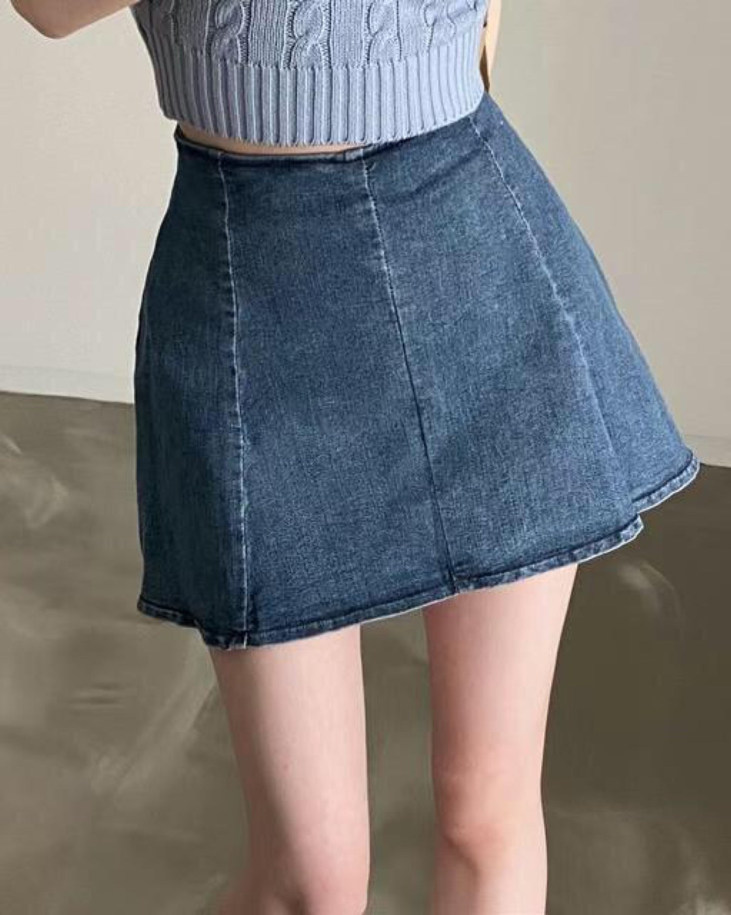 【後面有安全扣+拉鏈 | 𝟯 𝗦𝗶𝘇𝗲.ᐟ.ᐟ】彈性牛仔高腰傘裙