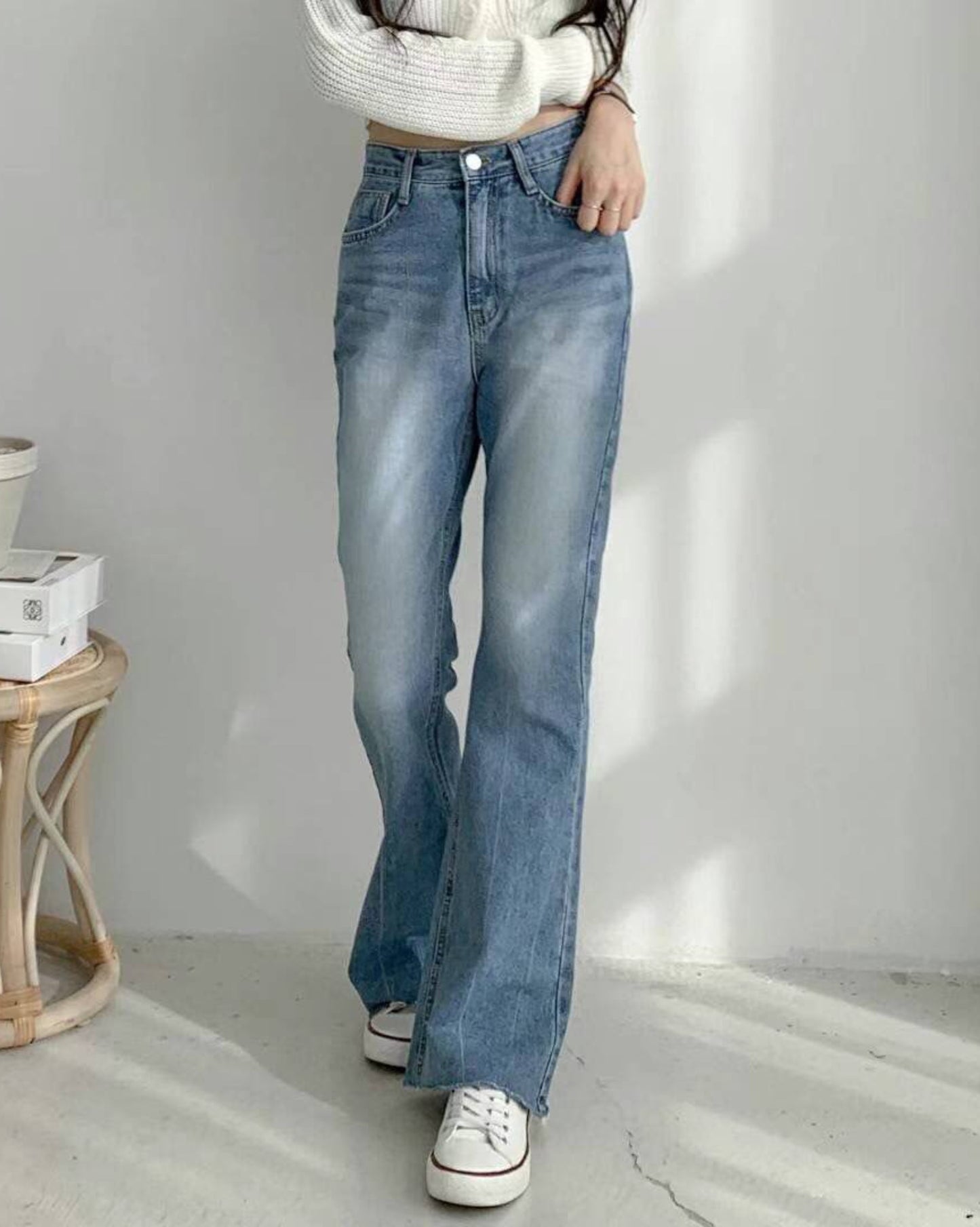 【必入修腿+③個𝗦𝗶𝘇𝗲.ᐟ.ᐟ】牛仔紋高腰闊褲