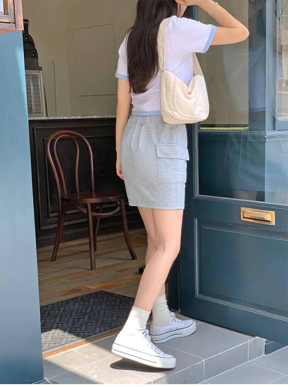 【✧˖°👟𝗦𝗽𝗼𝗿𝘁𝘆 𝗦𝘁𝘆𝗹𝗲 | 有口袋仔+綁繩.ᐟ.ᐟ】𝗔-𝗹𝗶𝗻𝗲 純棉小短裙