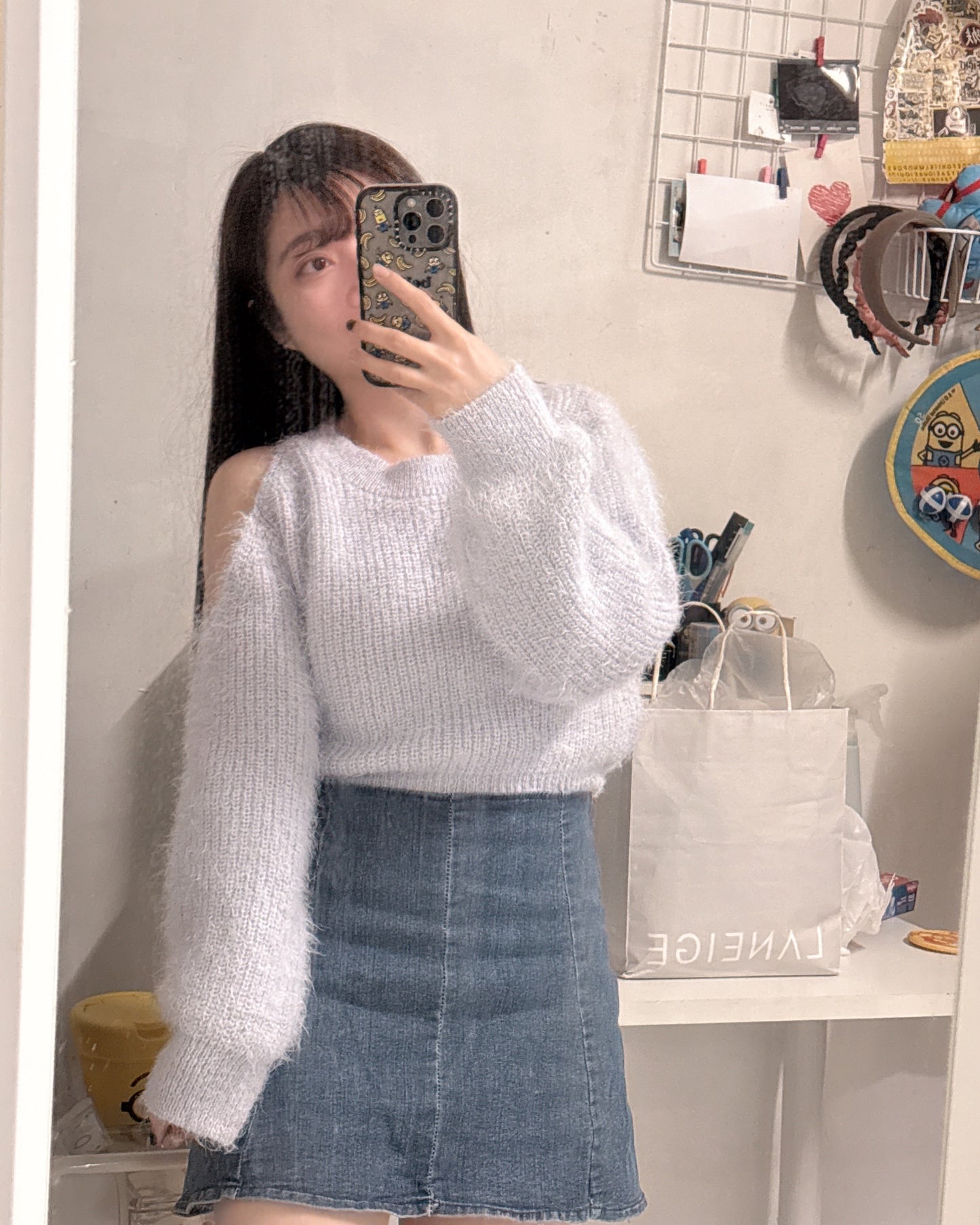 【美爆冰藍色～舒服厚毛毛+斜肩位.ᐟ.ᐟ】𝗙𝘂𝘇𝘇𝘆 𝗠𝗼𝗺𝗼 𝗧𝗼𝗽