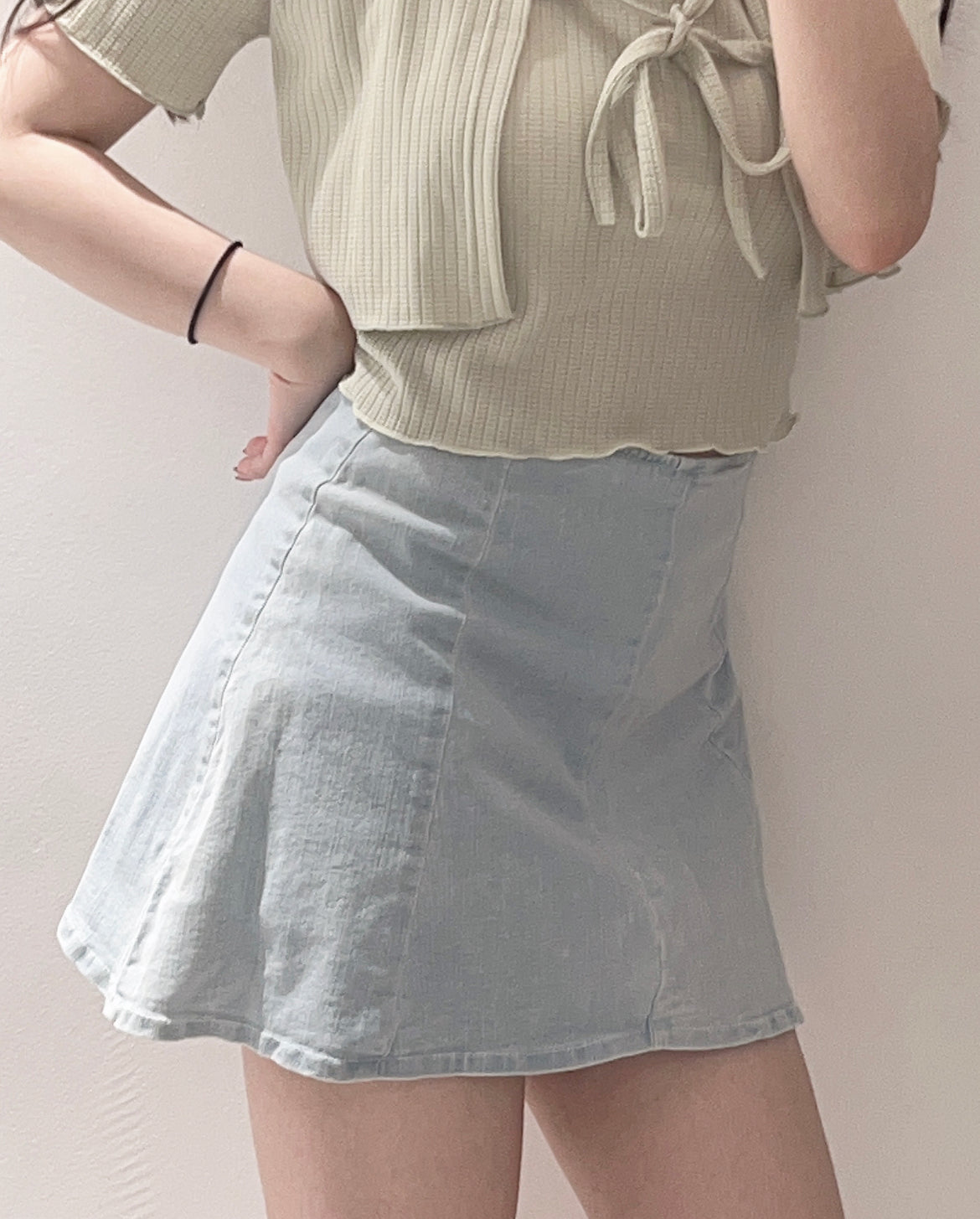 【後面有安全扣+拉鏈 | 𝟯 𝗦𝗶𝘇𝗲.ᐟ.ᐟ】彈性牛仔高腰傘裙