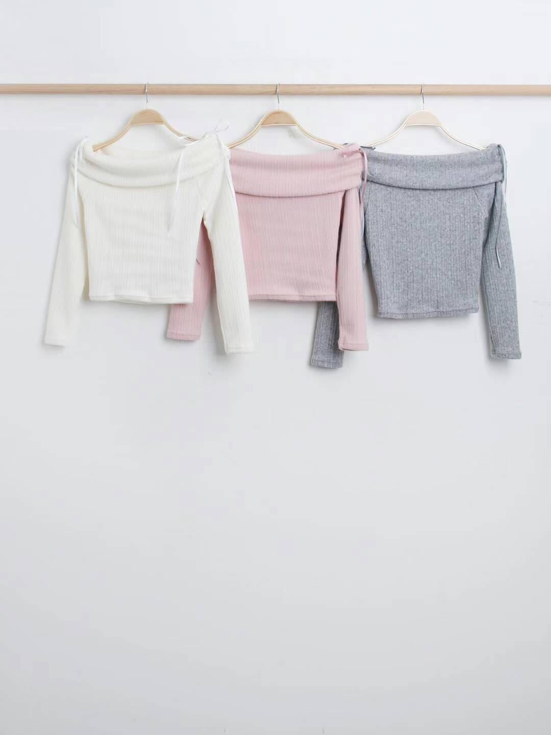 【 仙氣滿滿～蝴蝶結一字膊露肩🎀🎀】軟糯綁帶上衣