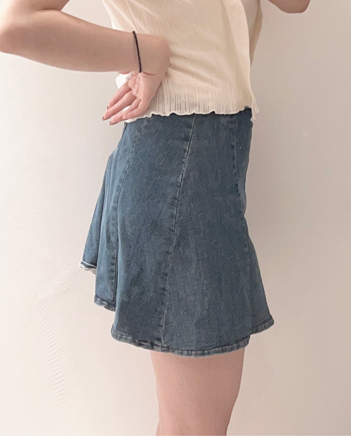 【後面有安全扣+拉鏈 | 𝟯 𝗦𝗶𝘇𝗲.ᐟ.ᐟ】彈性牛仔高腰傘裙