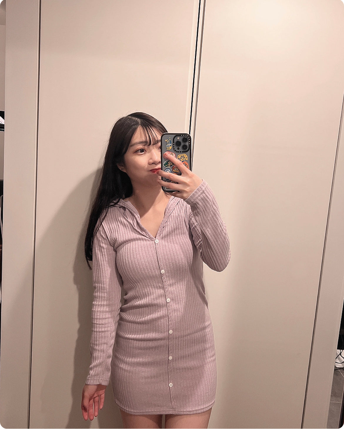 【超美薰衣草色.ᐟ.ᐟ】小扣鈕連帽裙𝗢𝗣𝗦