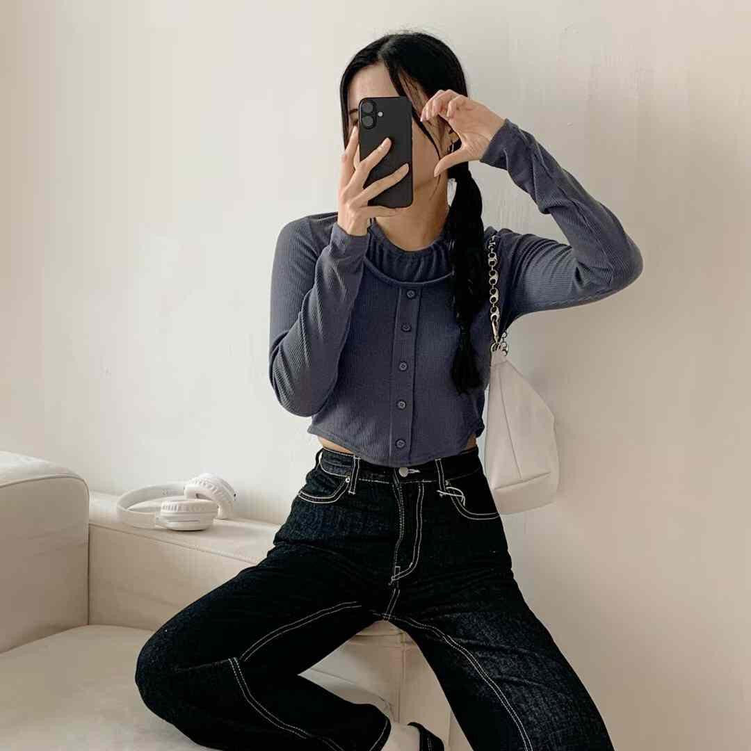 【復古𝗖𝗮𝘀𝘂𝗮𝗹 🐰🐰 特別大地灰色💘  】𝗧𝘄𝗶𝗰𝗲 𝗧𝗼𝗽