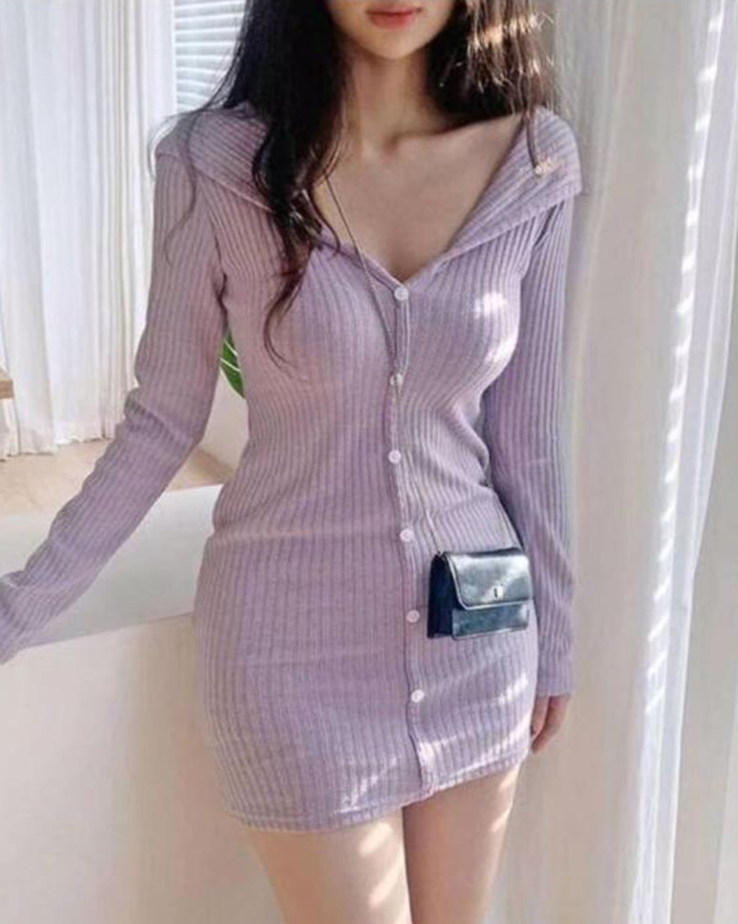 【超美薰衣草色.ᐟ.ᐟ】小扣鈕連帽裙𝗢𝗣𝗦