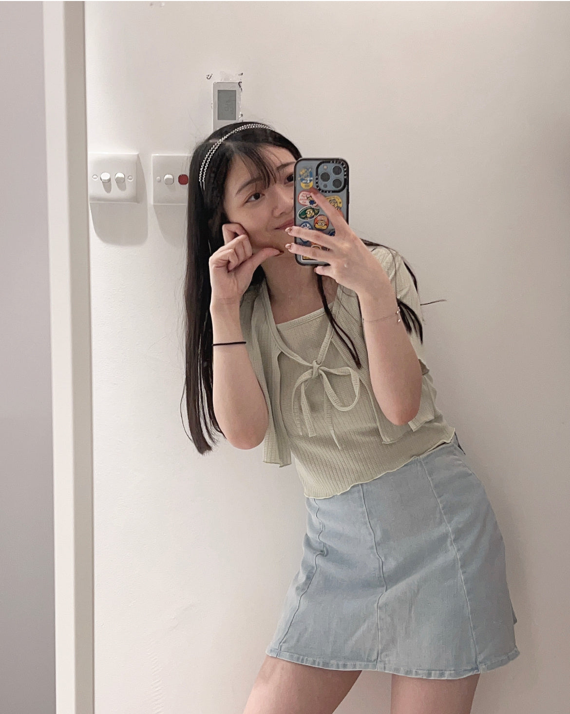 【後面有安全扣+拉鏈 | 𝟯 𝗦𝗶𝘇𝗲.ᐟ.ᐟ】彈性牛仔高腰傘裙