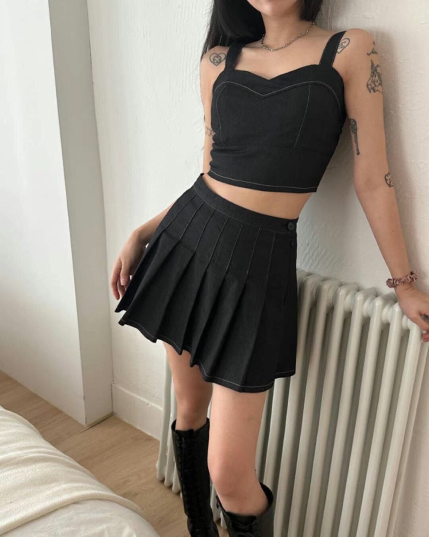 【早鳥價 | 牛仔𝗩𝗶𝗯𝗲+可分開入手.ᐟ.ᐟ】𝗛𝗲𝗮𝗿𝘁 𝗦𝗵𝗮𝗽𝗲 𝗧𝗼𝗽+𝗦𝗸𝗶𝗿𝘁 𝗦𝗲𝘁 (連𝗣𝗔𝗗)