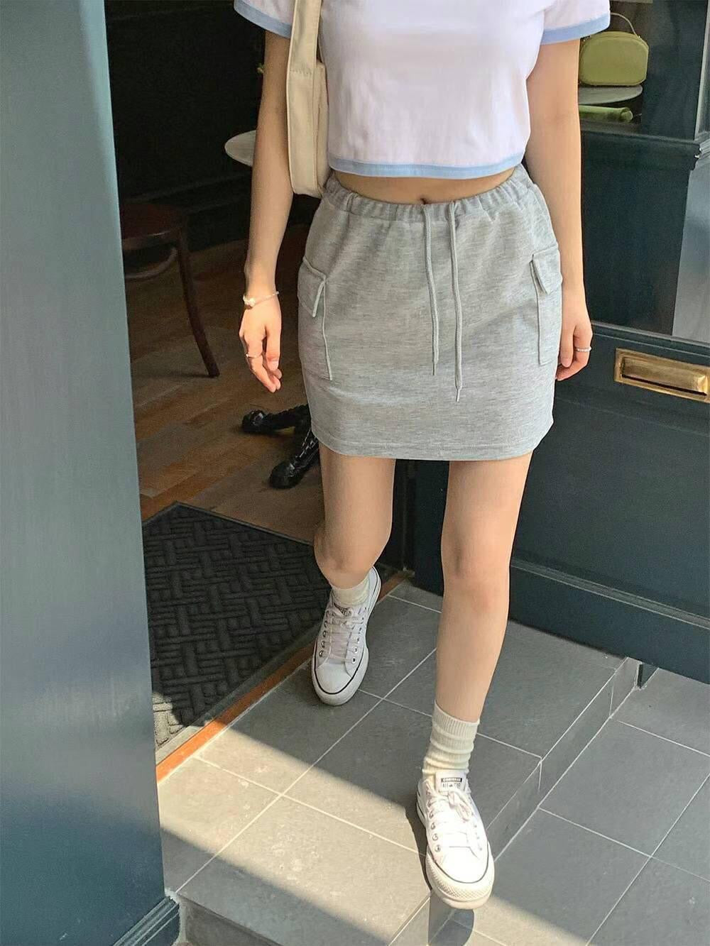 【✧˖°👟𝗦𝗽𝗼𝗿𝘁𝘆 𝗦𝘁𝘆𝗹𝗲 | 有口袋仔+綁繩.ᐟ.ᐟ】𝗔-𝗹𝗶𝗻𝗲 純棉小短裙