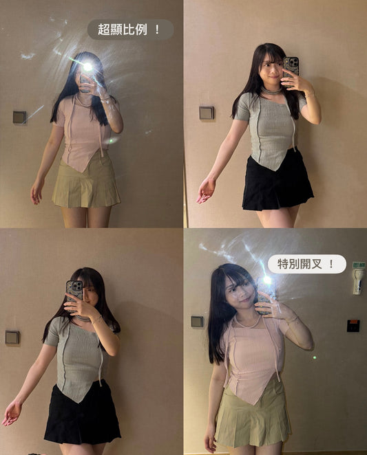 【•°¤超顯比例！暗直紋！不規則𝗧𝗢𝗣 🍭下擺開叉💗】 𝗕𝗶𝗹𝗹𝗼𝘄 𝗦𝗰𝗮𝗿𝗳 𝗧𝗼𝗽