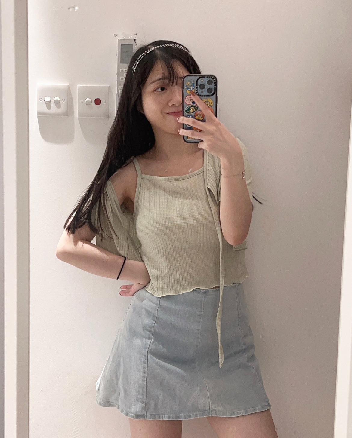 【後面有安全扣+拉鏈 | 𝟯 𝗦𝗶𝘇𝗲.ᐟ.ᐟ】彈性牛仔高腰傘裙