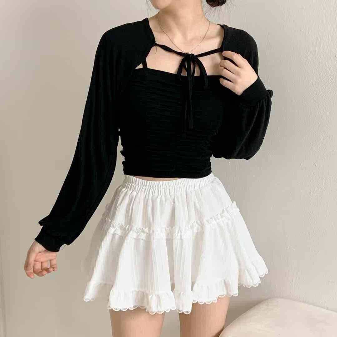 【早鳥價 | 綁帶套裝連背心】皺摺小套裝