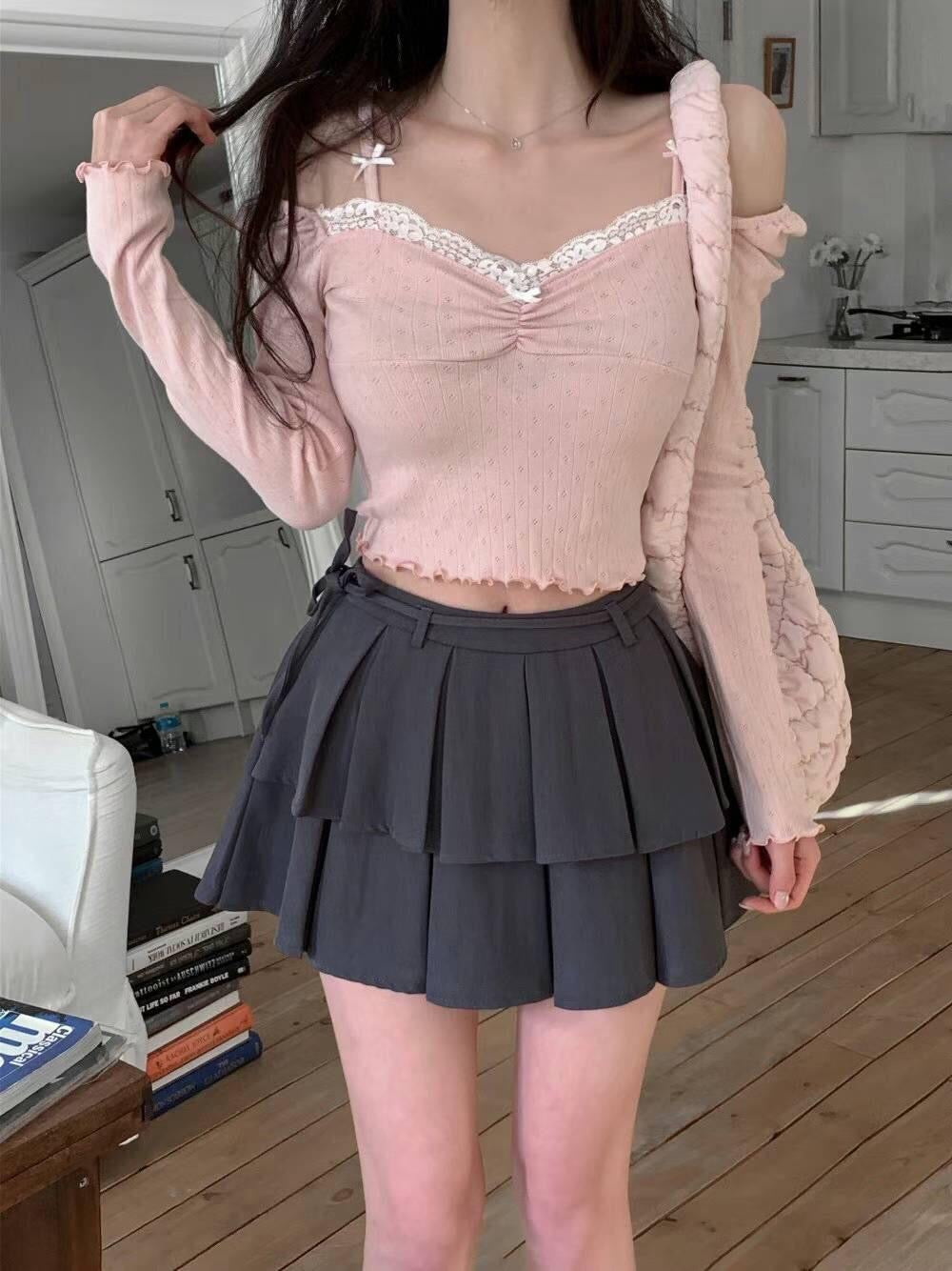 【早鳥～價～泡泡袖ෆෆ可愛雙蝴蝶+蕾絲邊 🫧🌷ෆ】𝗖𝘂𝘁𝗶𝗲 𝗟𝗮𝗰𝗲 𝗚𝗶𝗿𝗹 𝗧𝗼𝗽