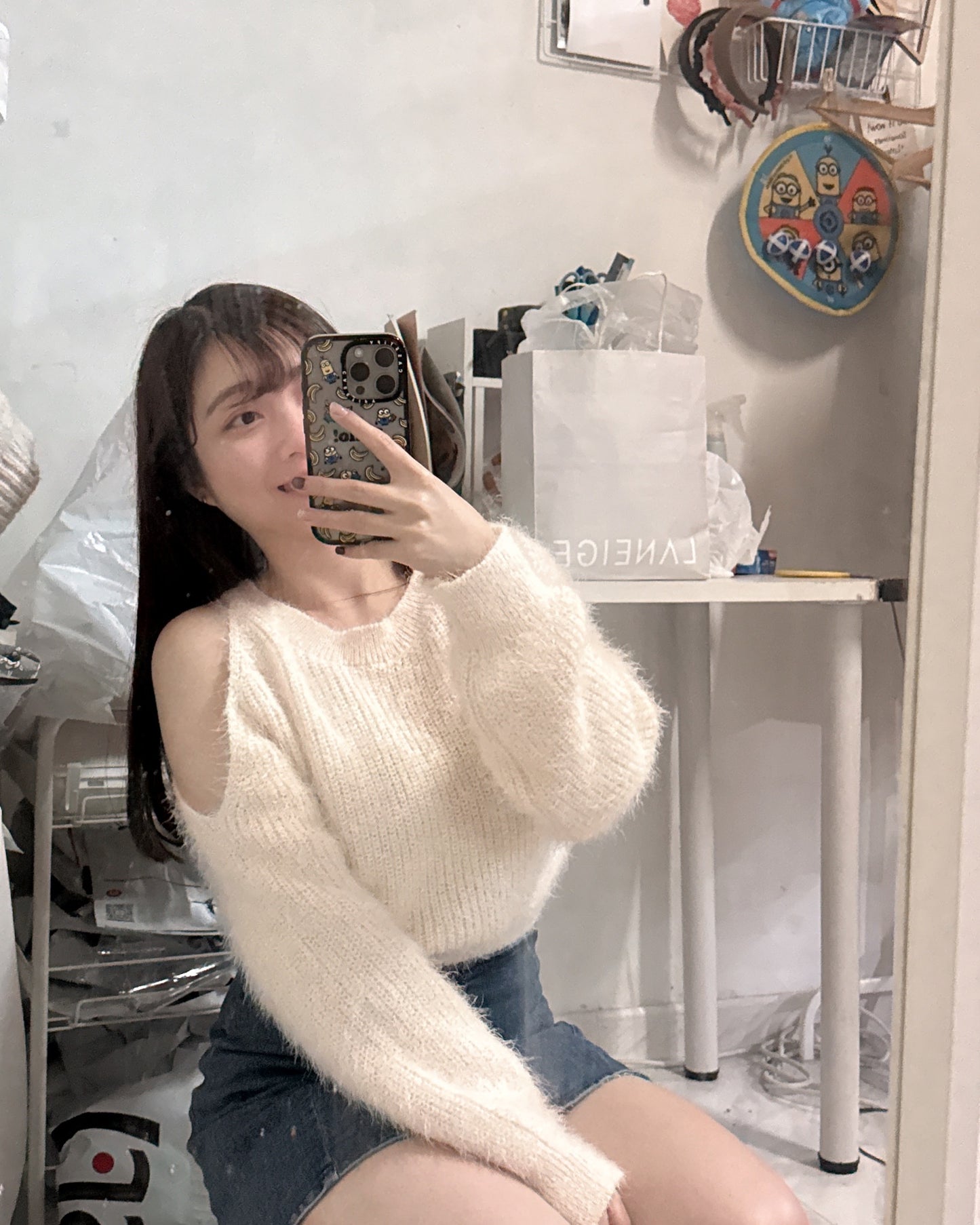 【美爆冰藍色～舒服厚毛毛+斜肩位.ᐟ.ᐟ】𝗙𝘂𝘇𝘇𝘆 𝗠𝗼𝗺𝗼 𝗧𝗼𝗽