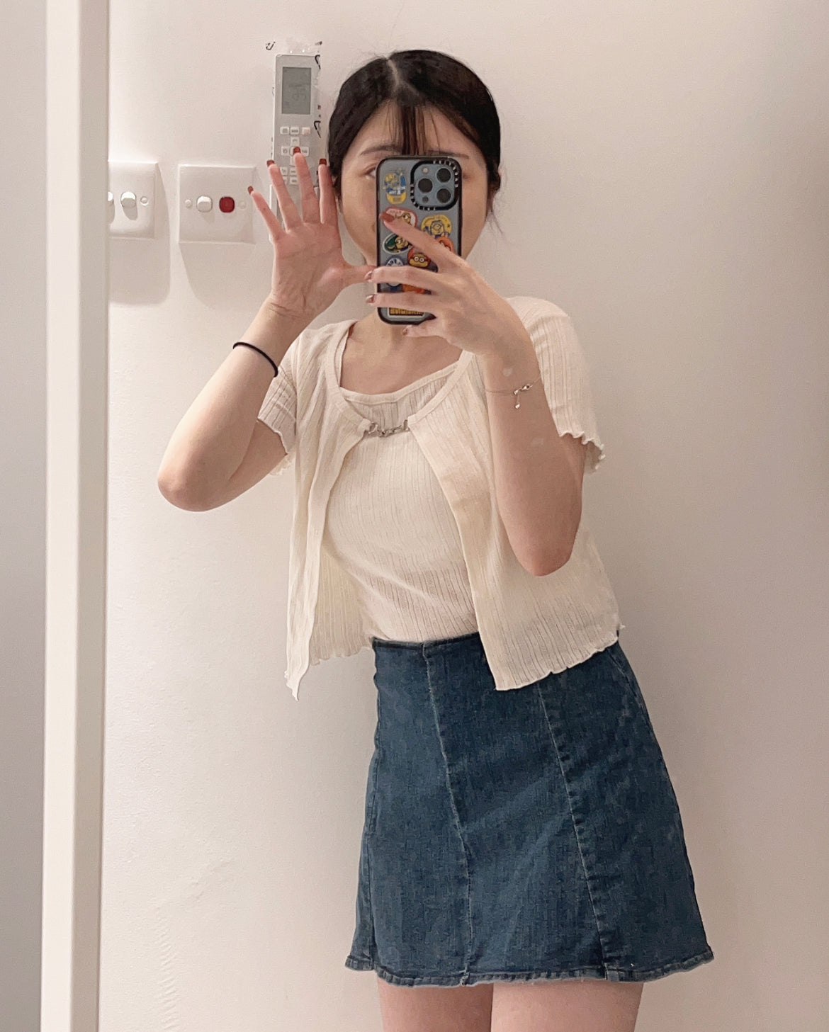 【後面有安全扣+拉鏈 | 𝟯 𝗦𝗶𝘇𝗲.ᐟ.ᐟ】彈性牛仔高腰傘裙