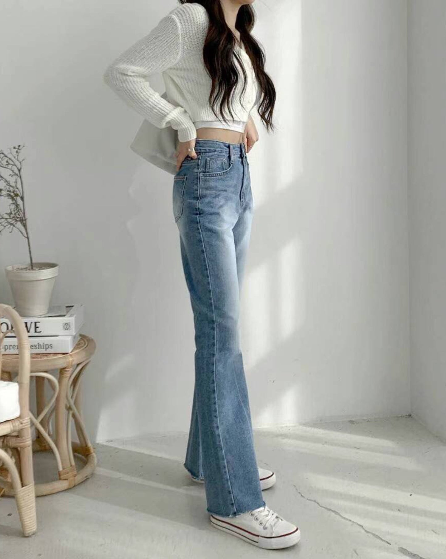 【必入修腿+③個𝗦𝗶𝘇𝗲.ᐟ.ᐟ】牛仔紋高腰闊褲