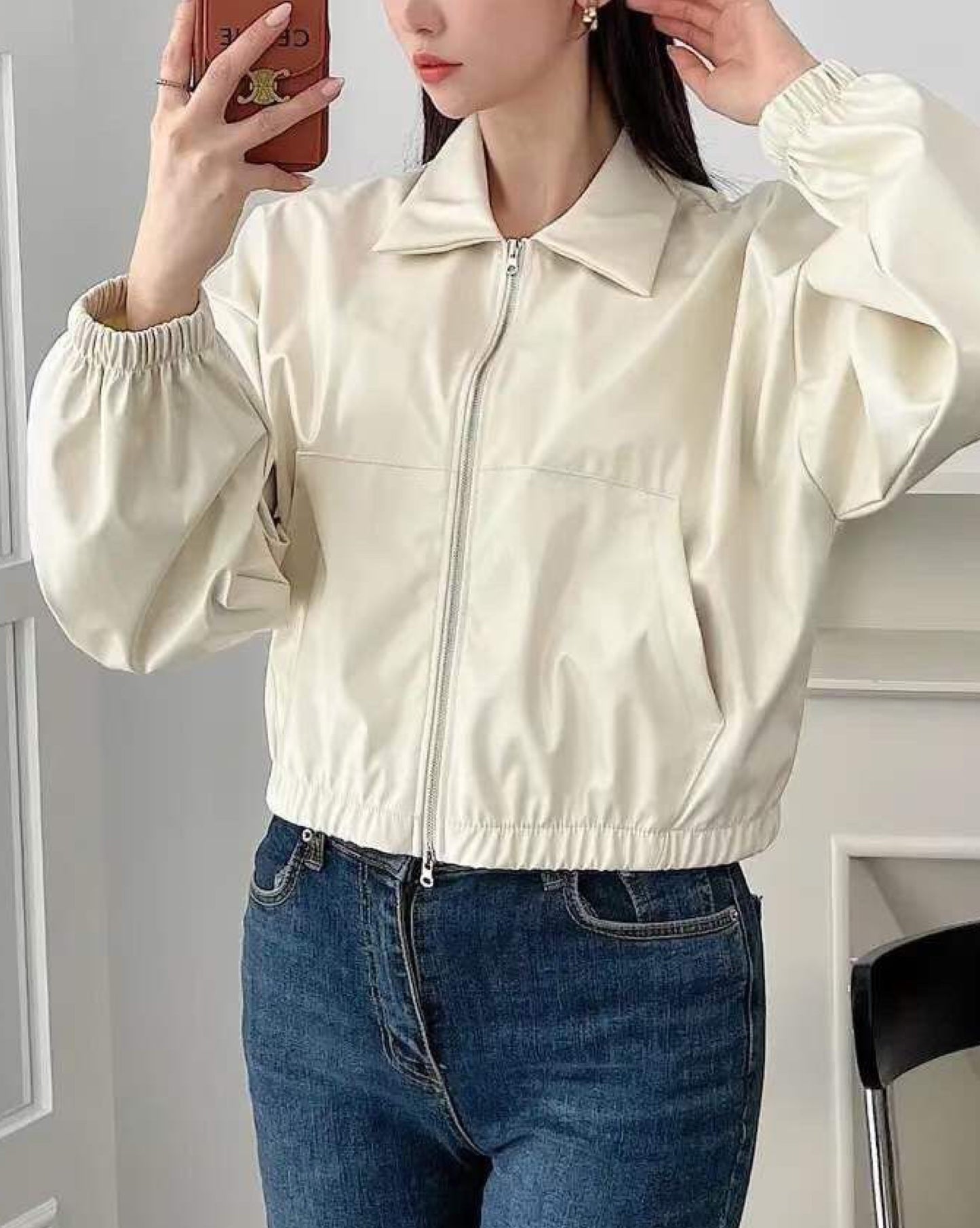 【超高質皮褸+雙𝗭𝗶𝗽-𝘂𝗽.ᐟ.ᐟ】滑面皮外套