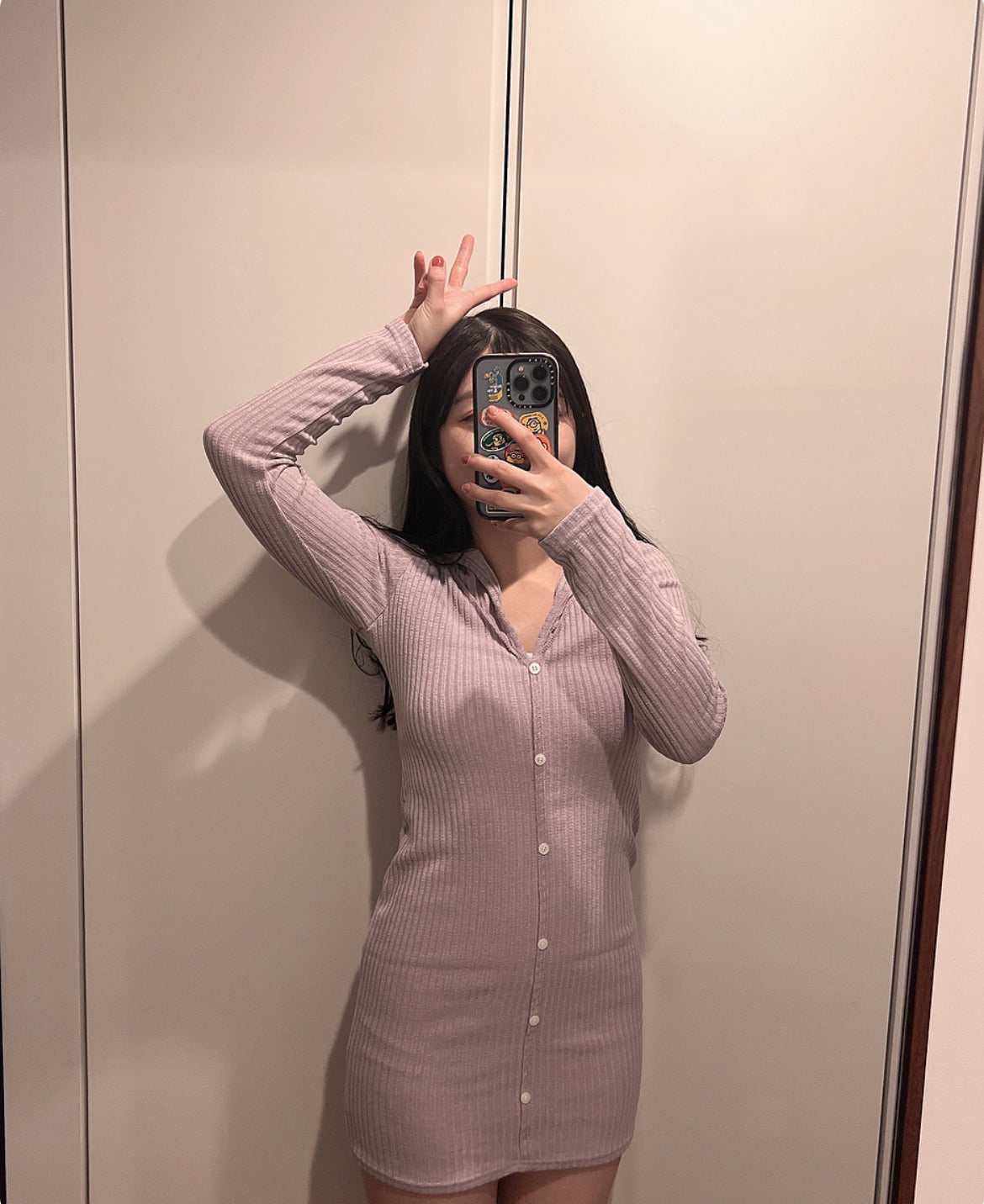 【超美薰衣草色.ᐟ.ᐟ】小扣鈕連帽裙𝗢𝗣𝗦