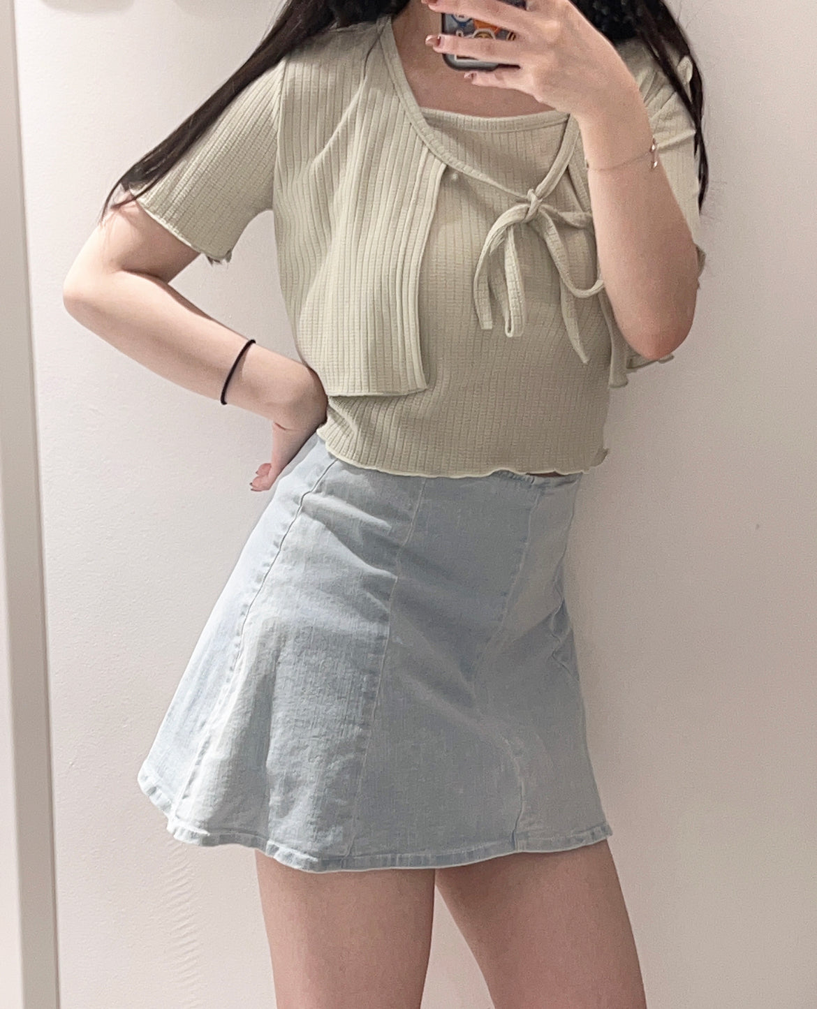 【後面有安全扣+拉鏈 | 𝟯 𝗦𝗶𝘇𝗲.ᐟ.ᐟ】彈性牛仔高腰傘裙