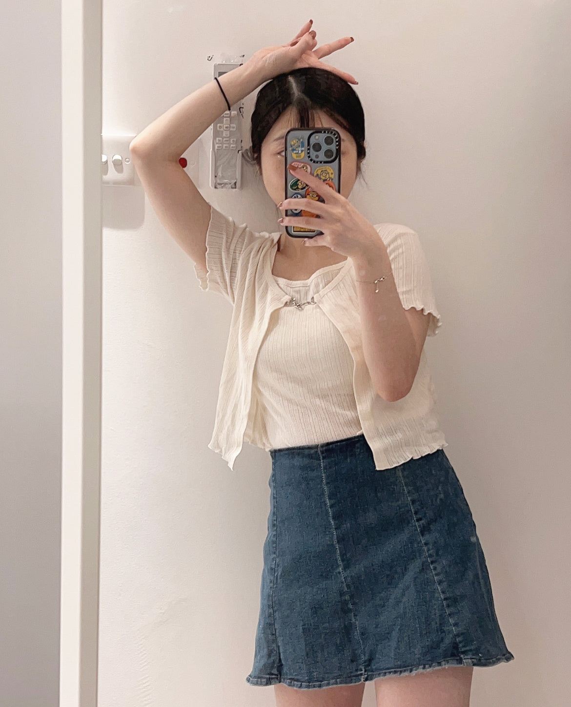 【後面有安全扣+拉鏈 | 𝟯 𝗦𝗶𝘇𝗲.ᐟ.ᐟ】彈性牛仔高腰傘裙