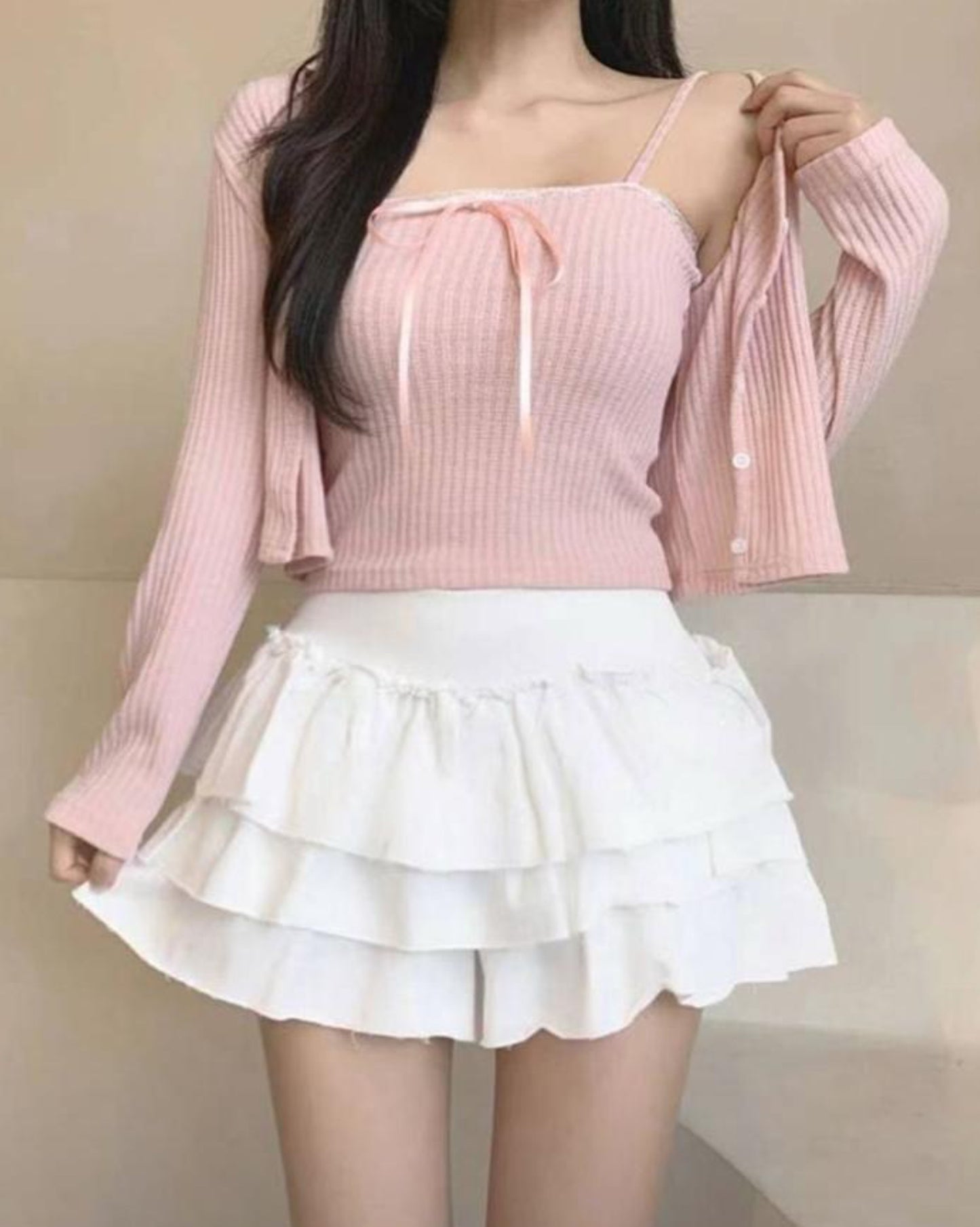 【早鳥價 | 甜美系列🍧】綁帶蕾絲 𝗩𝗲𝘀𝘁 + 𝗖𝗮𝗿𝗱𝗶𝗴𝗮𝗻 𝗦𝗲𝘁