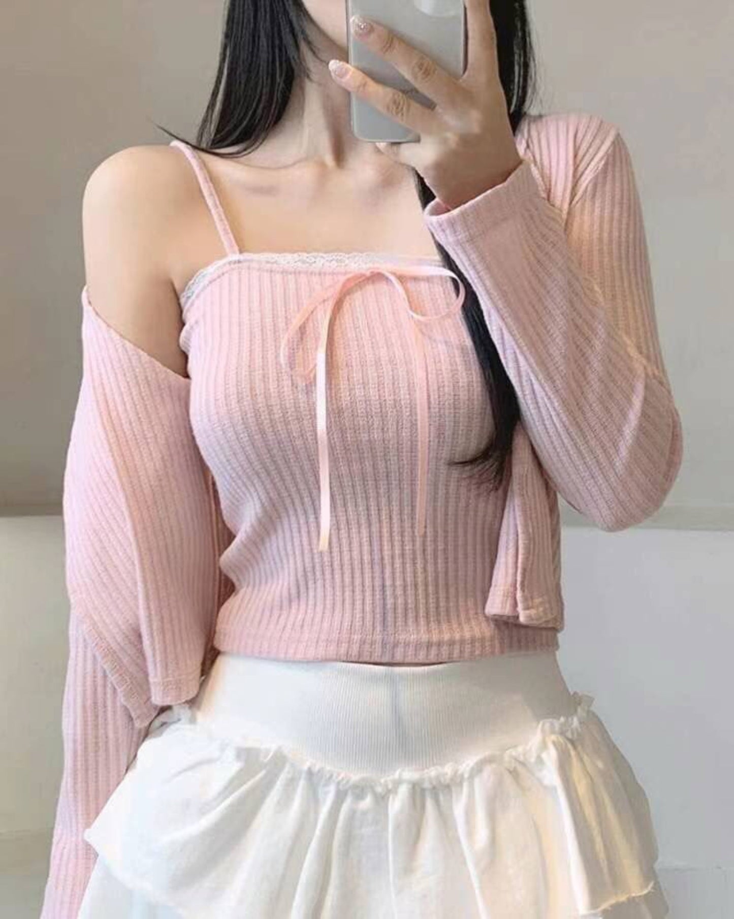 【早鳥價 | 甜美系列🍧】綁帶蕾絲 𝗩𝗲𝘀𝘁 + 𝗖𝗮𝗿𝗱𝗶𝗴𝗮𝗻 𝗦𝗲𝘁