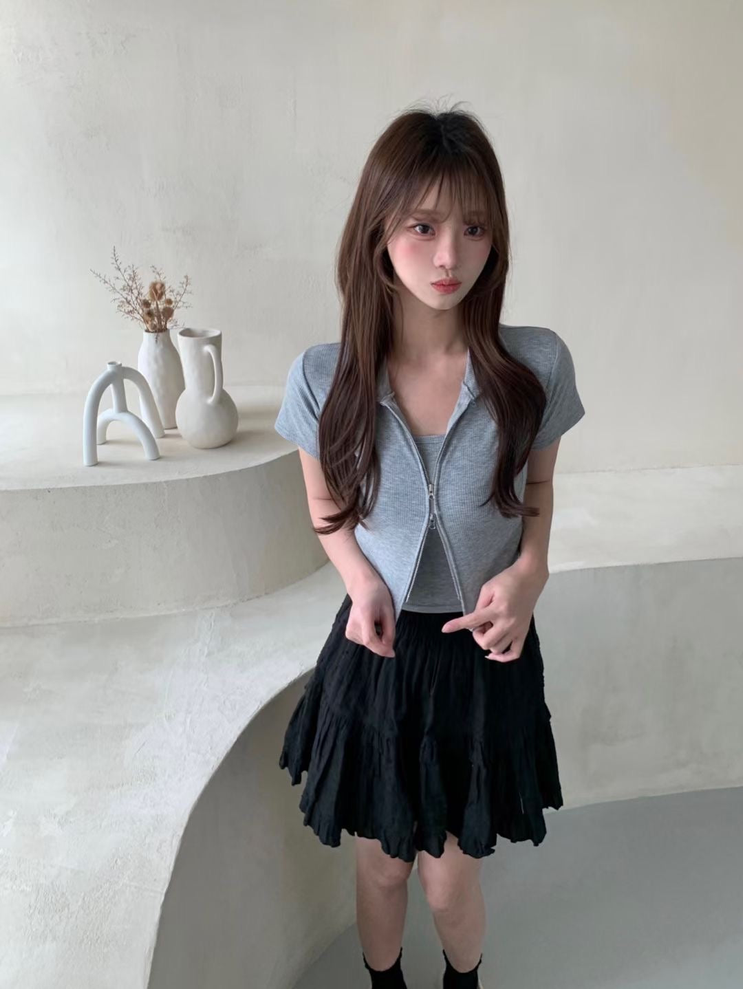 【三種著法ヽ(‘ ∇‘ )ノ雙拉鏈暗條紋收身✓✓ 早鳥 】𝗦𝘁𝗿𝗶𝗽𝗲𝗱 𝗭𝗶𝗽 𝗭𝗶𝗽 𝗧𝗼𝗽 𝗦𝗲𝘁