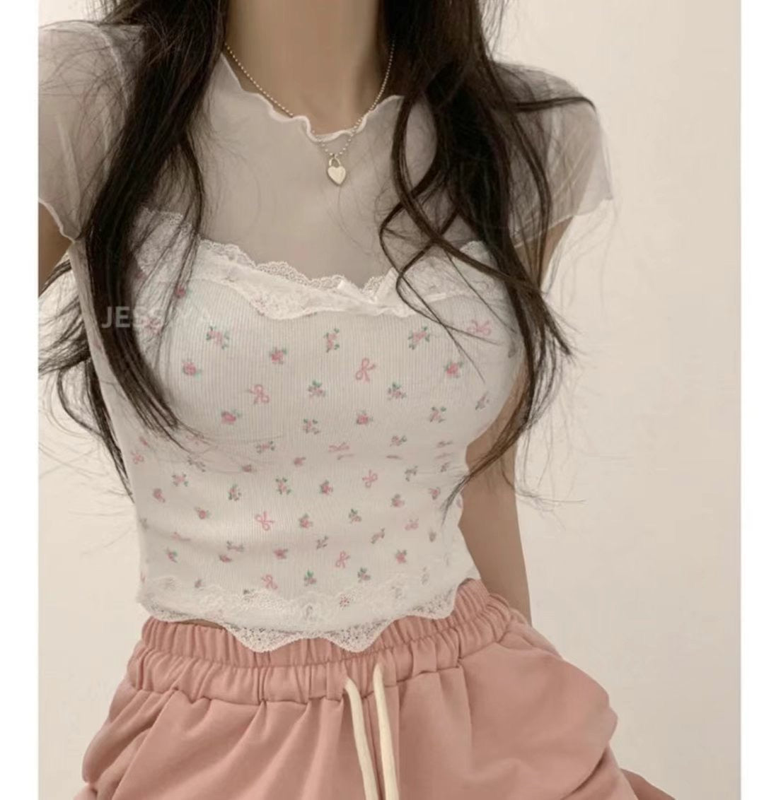 【⋆｡‧˚ʚ🍓ɞ˚‧｡⋆絕美網紗碎花𝗣𝗜𝗖𝗞🌹 早鳥 】𝗙𝗹𝗼𝘄𝗲𝗿 𝗟𝗮𝗰𝗲 𝗧𝗼𝗽