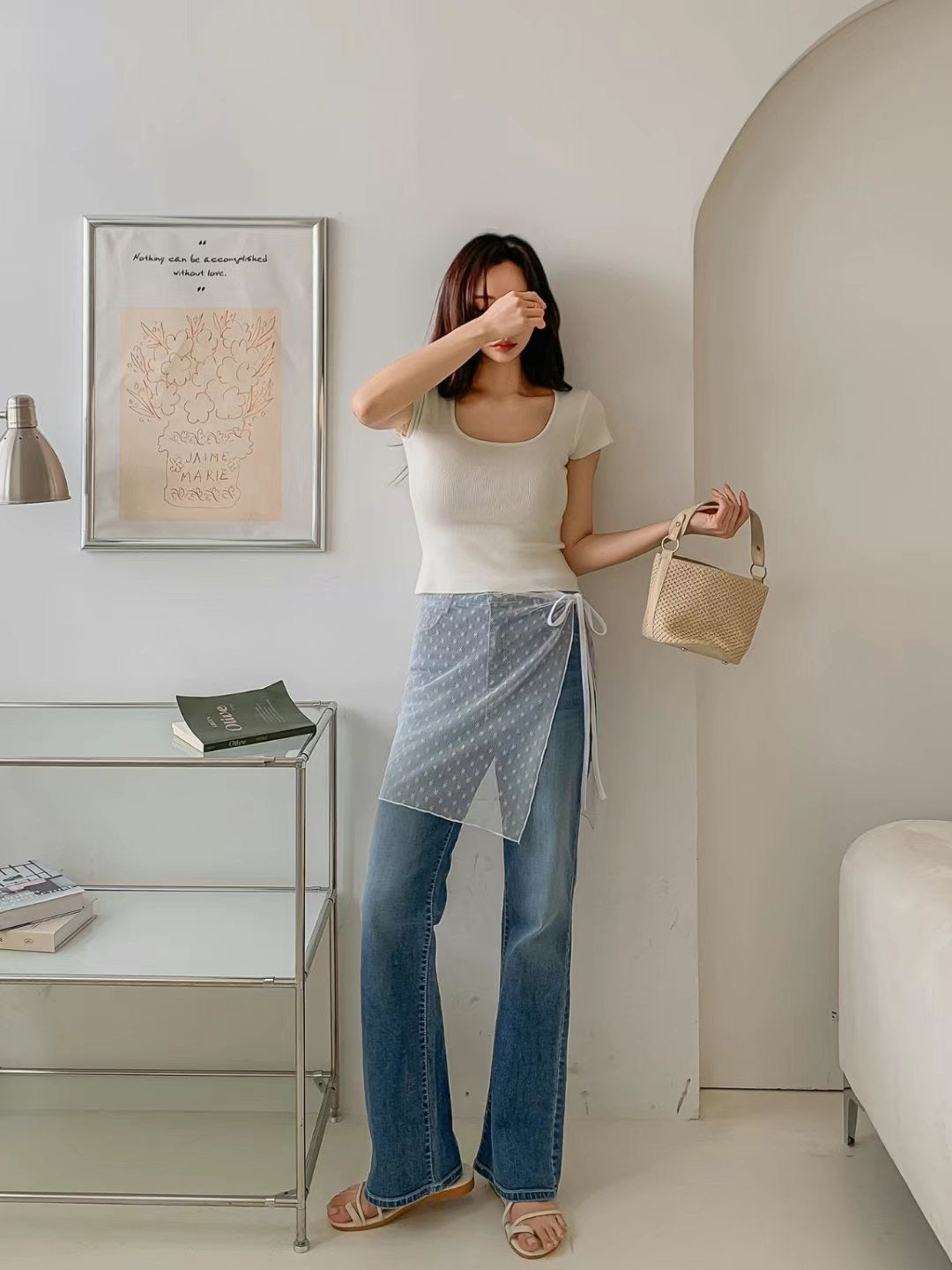 【ྀིྀི‘’𖦹 𝗛𝗞𝗱 𝟵𝟵 ！透薄花紋】綁帶外搭裙