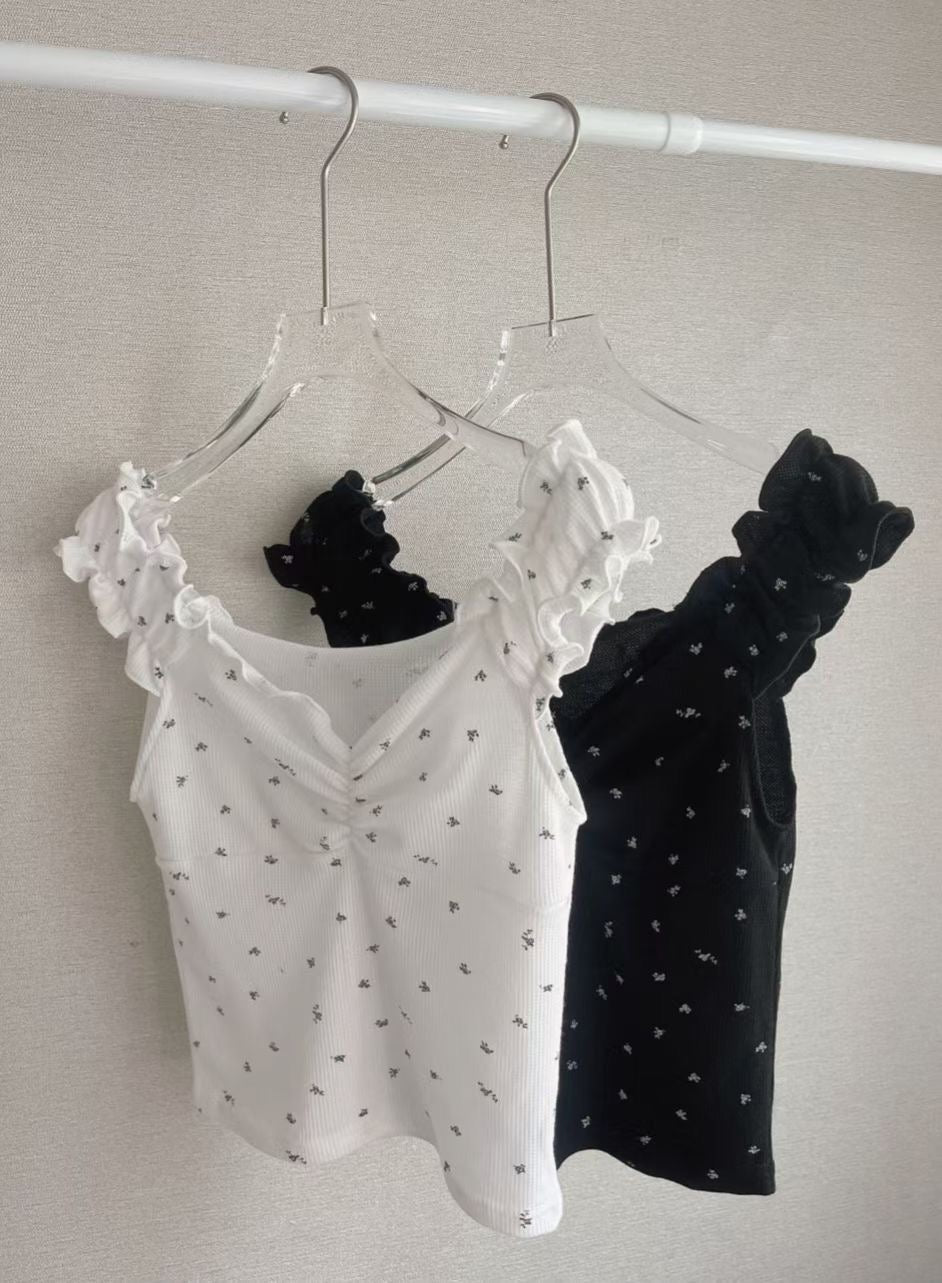 【 𓂃 ོ☼𓂃 皺摺木耳邊吊帶 夏日感🈵️ 早鳥！ 】𝗙𝗹𝗼𝘄𝗲𝗿 𝗧𝗮𝗻𝗸 𝗧𝗼𝗽