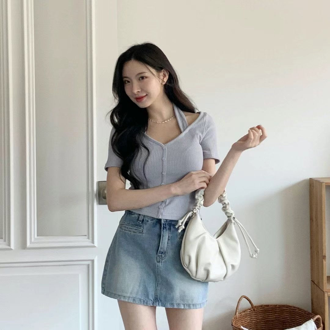 【 💎冰藍色💎心形領早鳥掛頸 ❤️】𝗕𝘂𝘁𝘁𝗲𝗿 𝗚𝗶𝗿𝗹 𝗧𝗼𝗽