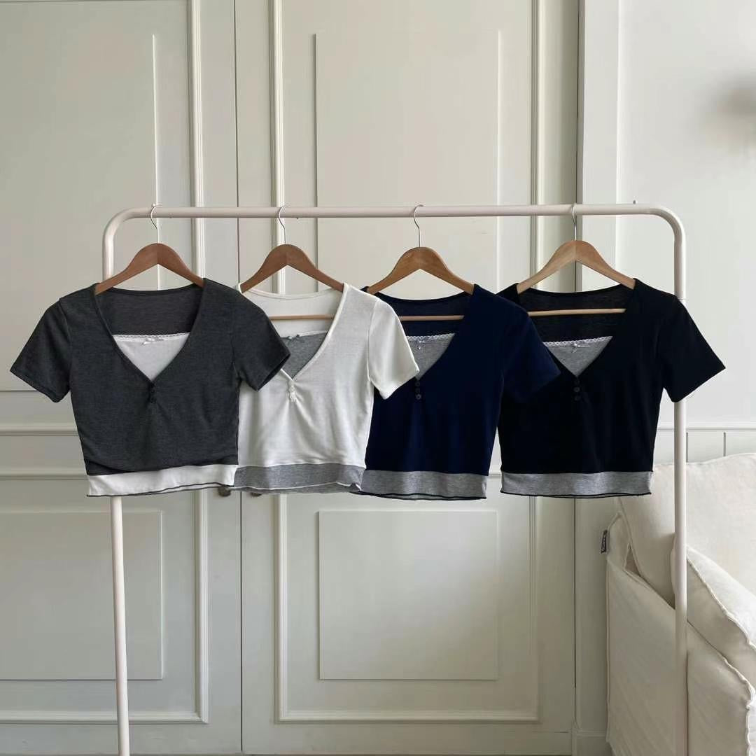 【🤍短版進場🤍拼色假兩件♔♔ 】𝗦𝘄𝗲𝗲𝘁 𝗚𝗶𝗿𝗹 𝗧 (𝗦𝗛𝗢𝗥𝗧 𝗩𝗘𝗥.)