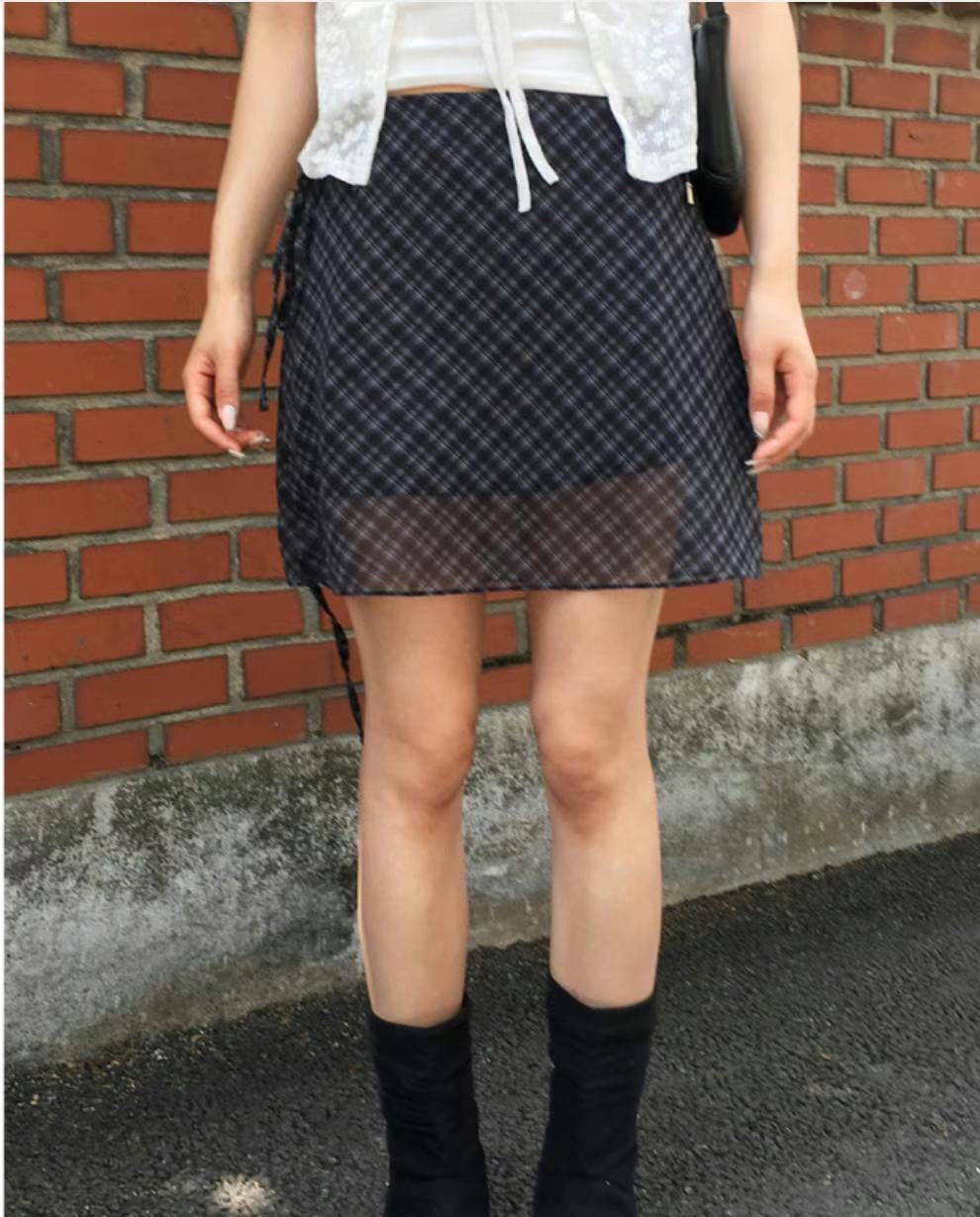 【 ‧₊˚ 側綁帶 擁有橡筋腰 ୨ৎ特別兩層裙დ 超推湖水藍】 𝗗𝗶𝗮𝗺𝗼𝗻𝗱 𝗦𝗵𝗮𝗽𝗲𝗱 𝗦𝗸𝗶𝗿𝘁