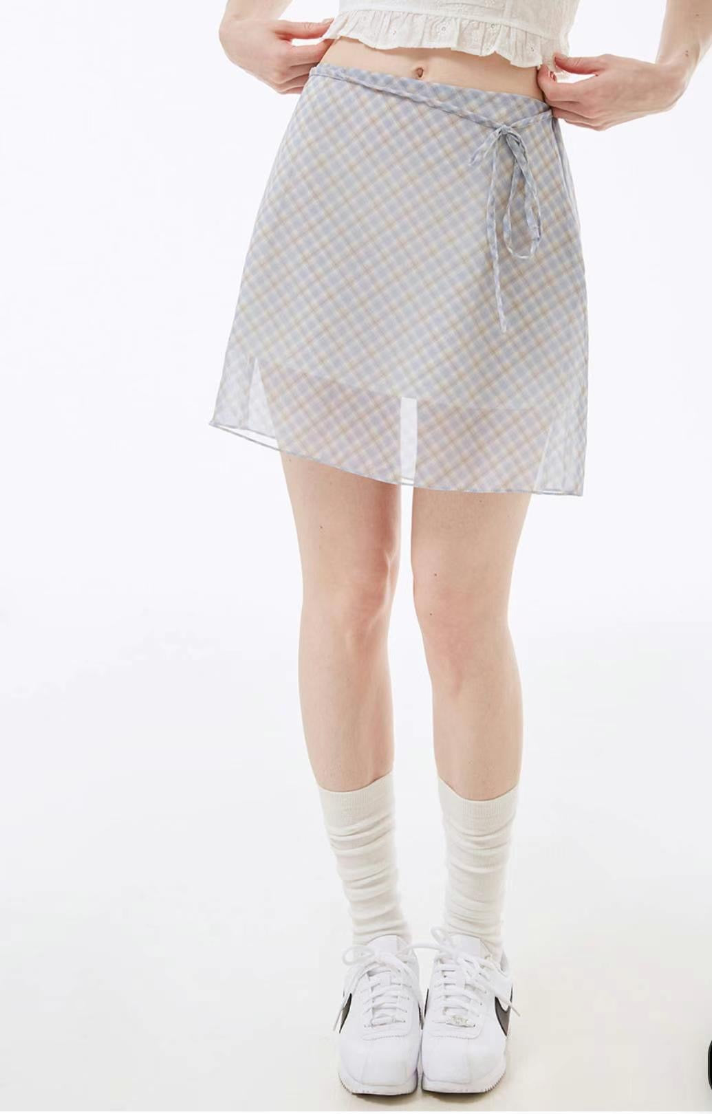 【 ‧₊˚ 側綁帶 擁有橡筋腰 ୨ৎ特別兩層裙დ 超推湖水藍】 𝗗𝗶𝗮𝗺𝗼𝗻𝗱 𝗦𝗵𝗮𝗽𝗲𝗱 𝗦𝗸𝗶𝗿𝘁