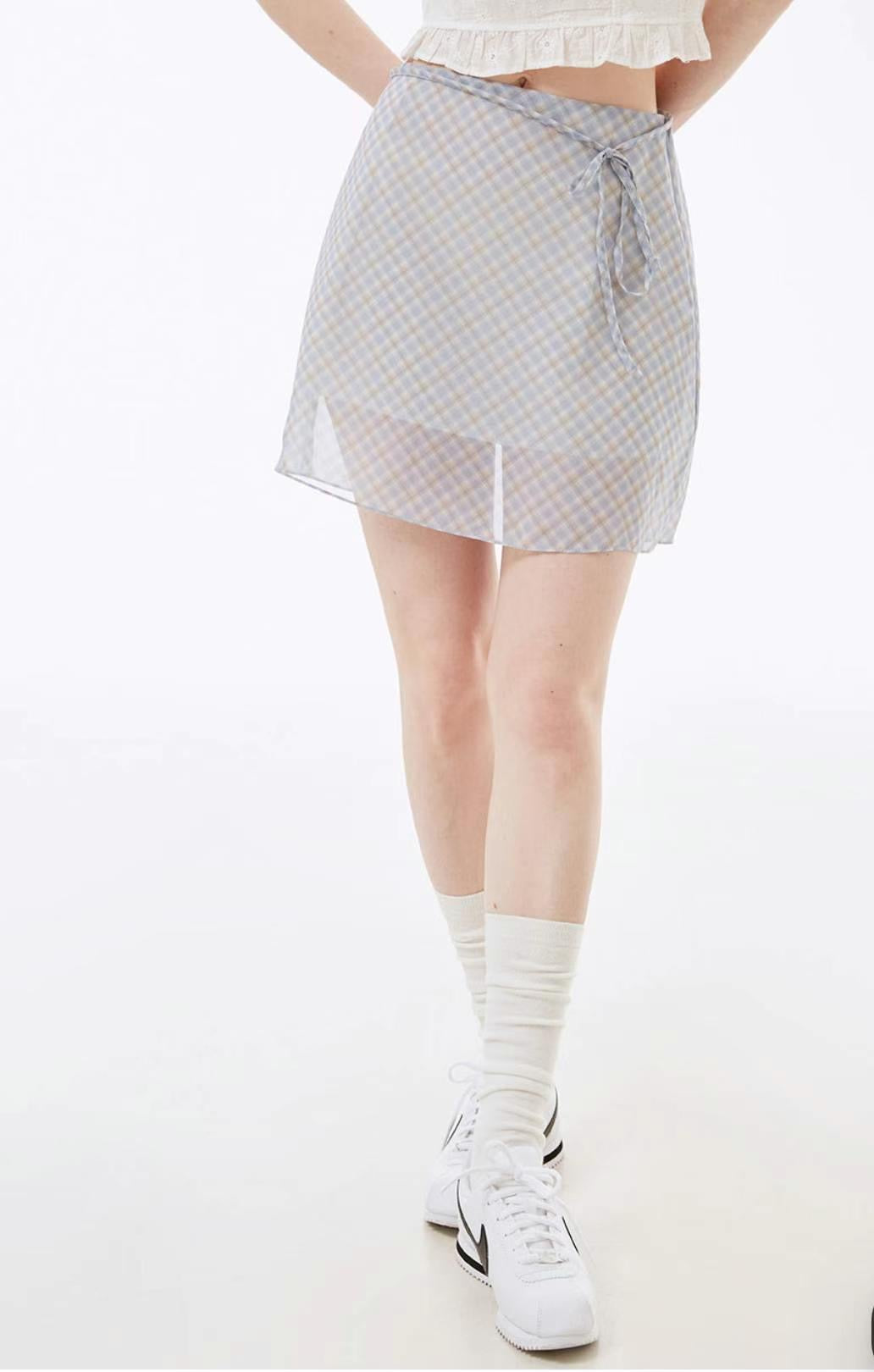 【 ‧₊˚ 側綁帶 擁有橡筋腰 ୨ৎ特別兩層裙დ 超推湖水藍】 𝗗𝗶𝗮𝗺𝗼𝗻𝗱 𝗦𝗵𝗮𝗽𝗲𝗱 𝗦𝗸𝗶𝗿𝘁