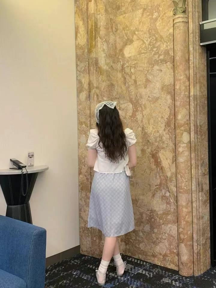 【 ‧₊˚ 美美湖水藍💙擁有橡筋腰 ୨ৎ特別兩層𝟳分裙დ】 𝗗𝗶𝗮𝗺𝗼𝗻𝗱 𝗦𝗵𝗮𝗽𝗲𝗱 𝗦𝗸𝗶𝗿𝘁 (𝗟𝗢𝗡𝗚 𝗩𝗘𝗥)