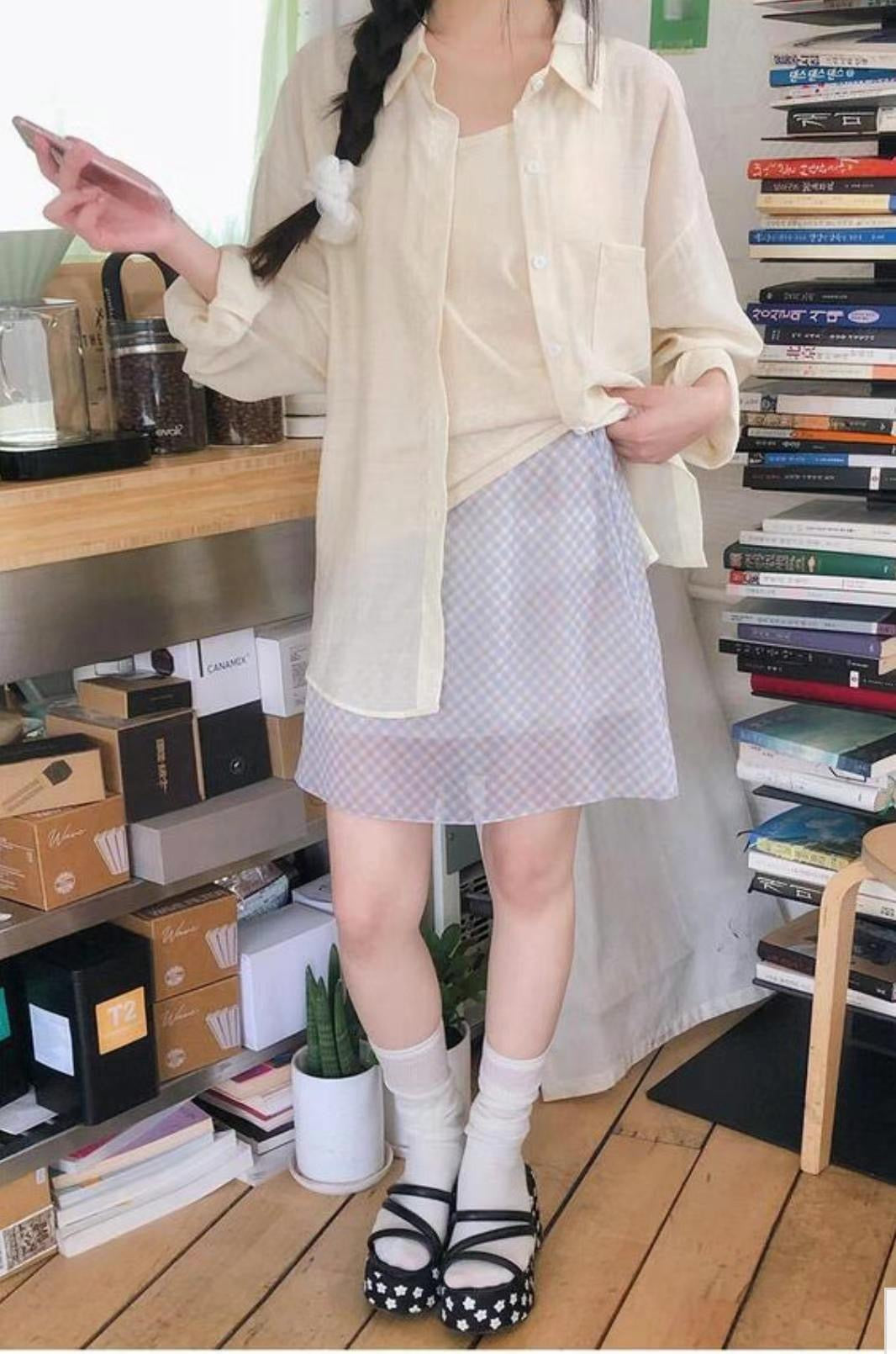 【 ‧₊˚ 側綁帶 擁有橡筋腰 ୨ৎ特別兩層裙დ 超推湖水藍】 𝗗𝗶𝗮𝗺𝗼𝗻𝗱 𝗦𝗵𝗮𝗽𝗲𝗱 𝗦𝗸𝗶𝗿𝘁